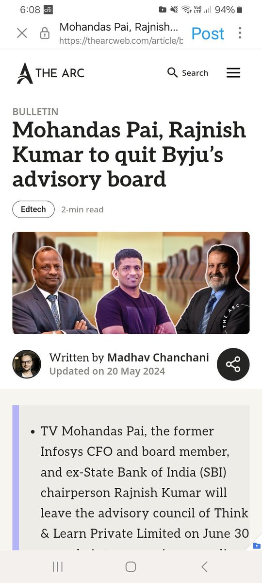 Look who was an advisor to Byjus. No wonder, anything empty cranium Pai touches turns to dust.