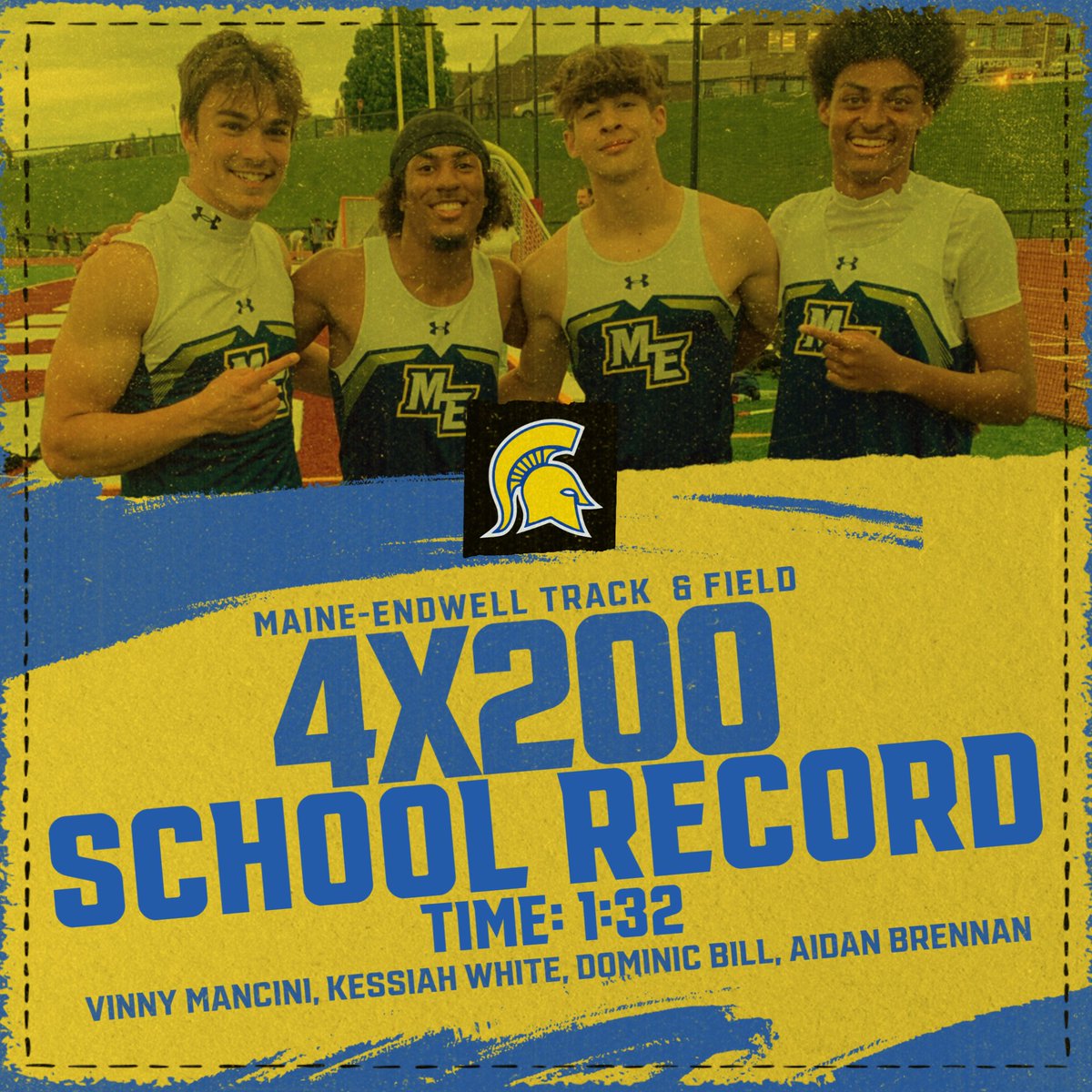 🚨School Record🚨 Congratulations to Vinny, Kessiah, Dominic, &amp; Aidan on breaking the 4X200 School Record! 🔥💪🏃‍♂️<a href="/MECSDSpartans/">Maine-Endwell</a> <a href="/MESpartan300/">Spartan 300</a> <a href="/MGeraldWilson/">Mark Wilson</a> <a href="/tballard0016/">Tony Ballard</a> <a href="/EricaStaiger/">Erica Staiger</a>
