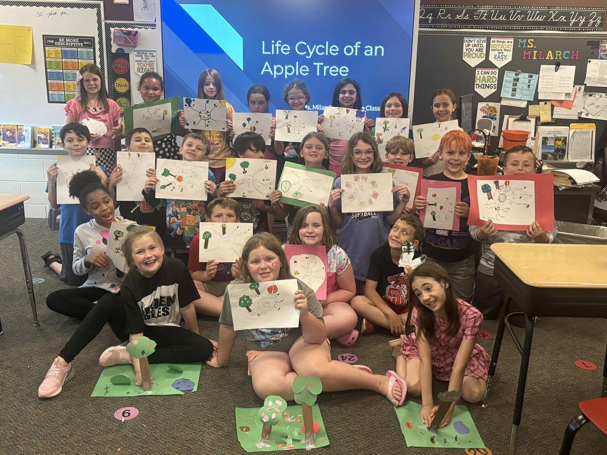 MilarchA's tweet photo. After learning all about plant life cycles and Michigan plants and animals, my students planned and created models of the life cycle of an apple tree!  @DieckSCCS where all students can #LearnAndGrow @swartz_creek https://t.co/Pyqm246nr9