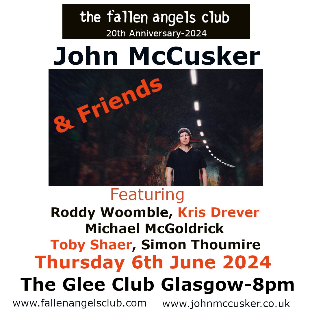 We have our old friend @johnmccusker putting together a special show for our 20th anniversary. Featuring @RoddyWoomble @KrisDrever @mcgoldrickflute @TobyShaer @simonthoumire in @GleeClubGlasgow on 6th June. Tix from link below @ticketsscotland tickets-scotland.com//events.html?e…