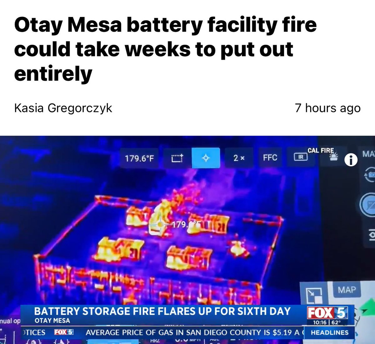 Gavin Newsom’s insane climate mandates now endanger public health & the environment 🔥LETHAL amounts of Hydrogen Cyanide & Hydrogen Chloride filled the air for 3 hours after the Otay Mesa Battery Storage fire started 7 days ago. 

Firefighters still battling the blaze say, “you