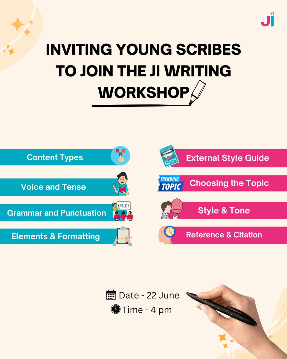juniorimprint's tweet photo. The workshop charge is Rs 500/-.

Only a limited number of seats are available, so please DM to reserve your child's seat. 

#KidsWorkshop #NewsWriting #EducationalWorkshop #LearningIsFun #CreativeWriting 
#KidsEducation  #JoinUs #CertificateWorkshop #juniorimprint #editorial https://t.co/NZuC4SMhEt