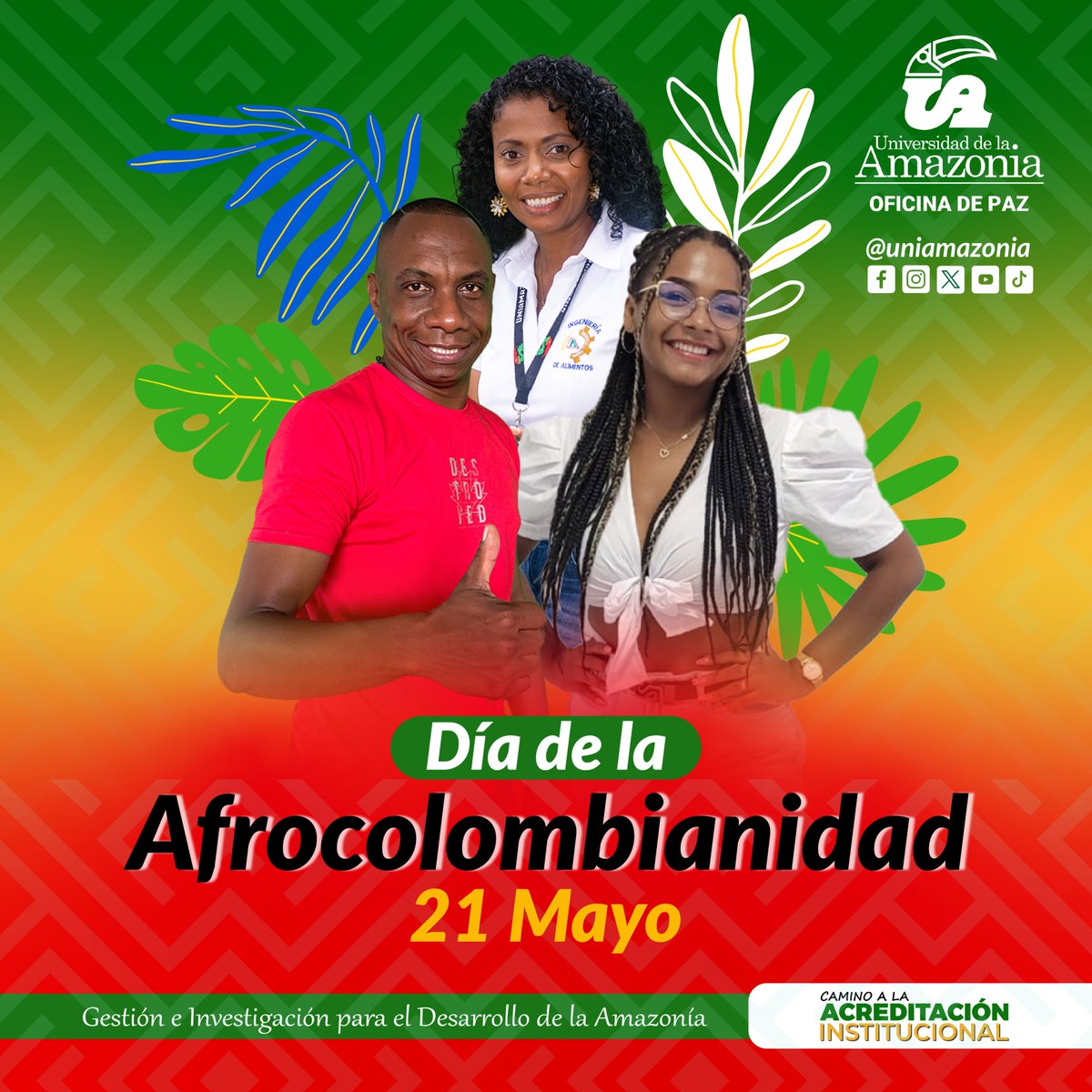 Hoy 21 de mayo, la Ofician de Paz de la Universidad de la Amazonia se une a la celebración del Día de la Afrocolombianidad, una fecha que conmemora la abolición de la esclavitud en Colombia en el año 1851. #GestiónEInvestigaciónParaElDesarrolloDeLaAmazonía