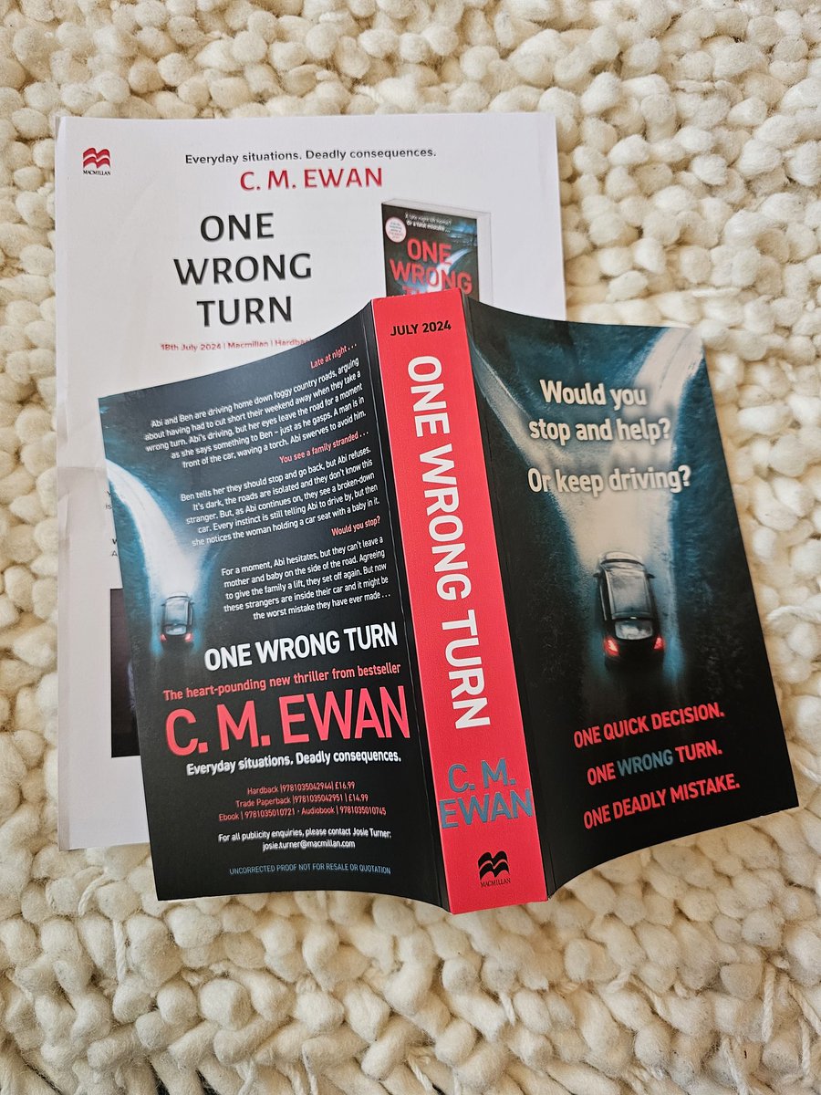 Thank you @bookbreakuk @josietturner @panmacmillan for my proof copy of #OneWrongTurn @chrisewan Published 18th July I can't wait to start this! #bookbloggers #bookX #booktwitter