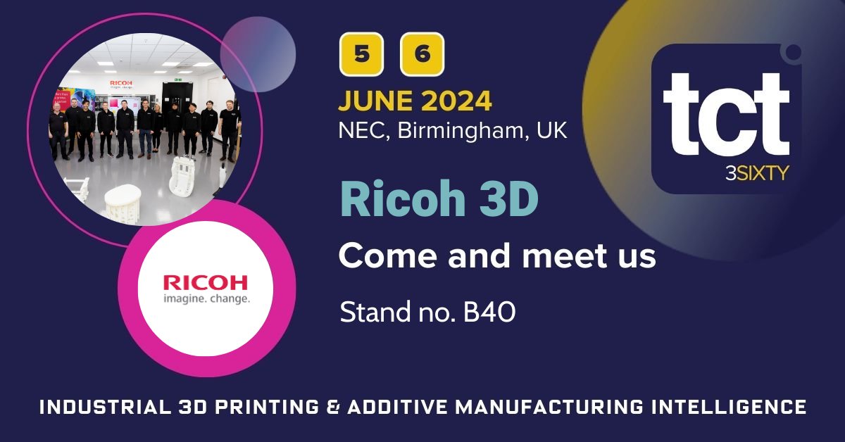 TCT TUESDAYS 🤩 The @Ricoh3D team is thoroughly looking forward to attending #TCT3Sixty 2024 on 5-6 June, powered by @thetctgroup. Head of #AdditiveManufacturing, Mark Dickin, will also be supporting the @AMUK_MTA 'Knowledge Bar' (Wednesday 5 June, 10.00-12.00). See you there!