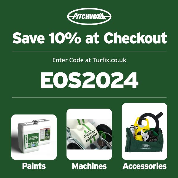 Save 10% on Paint, Machines, and Accessories! 🛒 The Pitchmark team would like to thank you for your support this season by offering a 10% line marking discount code. Visit Turfix.co.uk and enter code: EOS2024 at checkout.