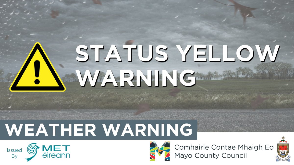 A Status Yellow Thunderstorm Warning is now in place in Mayo until 9pm later tonight, May 21st. Heavy downpours and thunderstorms may cause spot flooding and dangerous driving conditions. Please exercise caution.