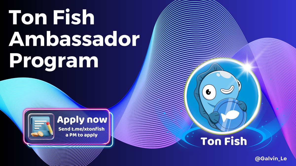 🐟TONFISH AMBASSADOR PROGRAM The @tonfish_tg community is actively seeking Ambassadors to nurture its growth! Ambassadors play a vital role in cultivating the community-driven TON FISH. Interested in becoming an Ambassador? 👉Send t.me/xtonfish a PM to apply and