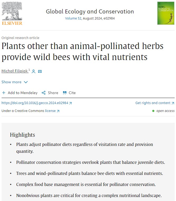 #WorldBeeDay
Bee nutritional ecology is not as simple and straightforward as we often assume. 

Did you know that trees, including wind-pollinated species, and grasses are important sources of nutrients for wild bees? 

Find out here 🌳🐝:
doi.org/10.1016/j.gecc…