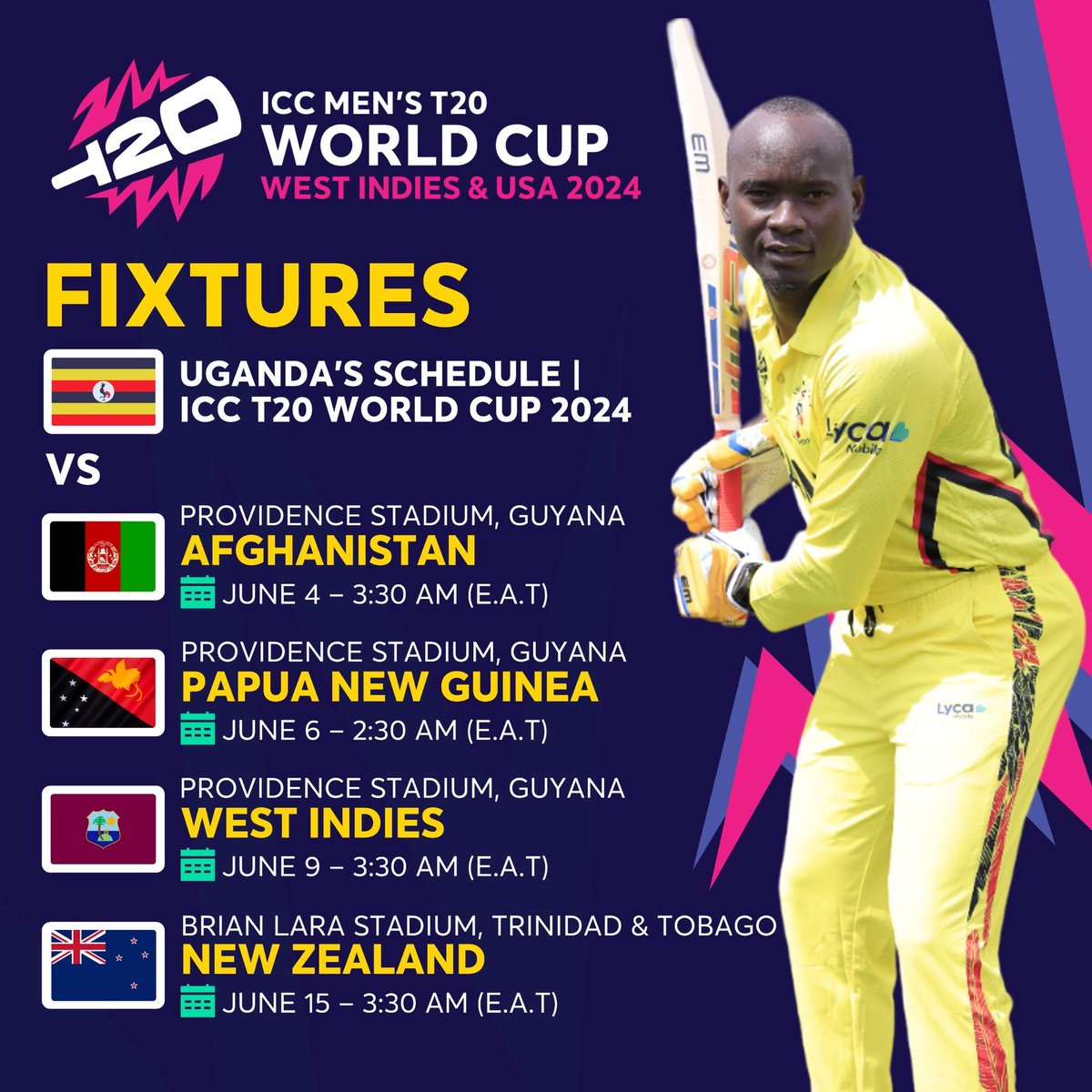 #T20WorldCup #WeAreCricketCranes #Cricket24 @CricketUganda Cricket Uganda ready for a historic first-time appearance in @T20WorldCup in 2024, marking a significant milestone for the nation's cricketing journey.