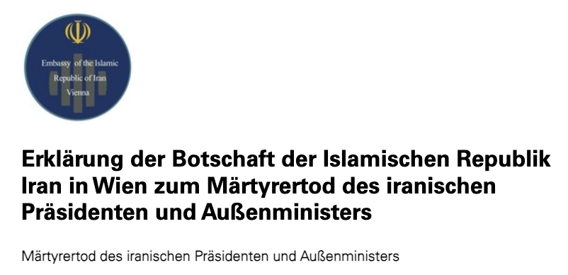 'Erklärung der Botschaft der Islamischen Republik Iran in Wien zum Märtyrertod des iranischen Präsidenten und Außenministers'
Wie absurd ist das bitte…
ots.at/presseaussendu…