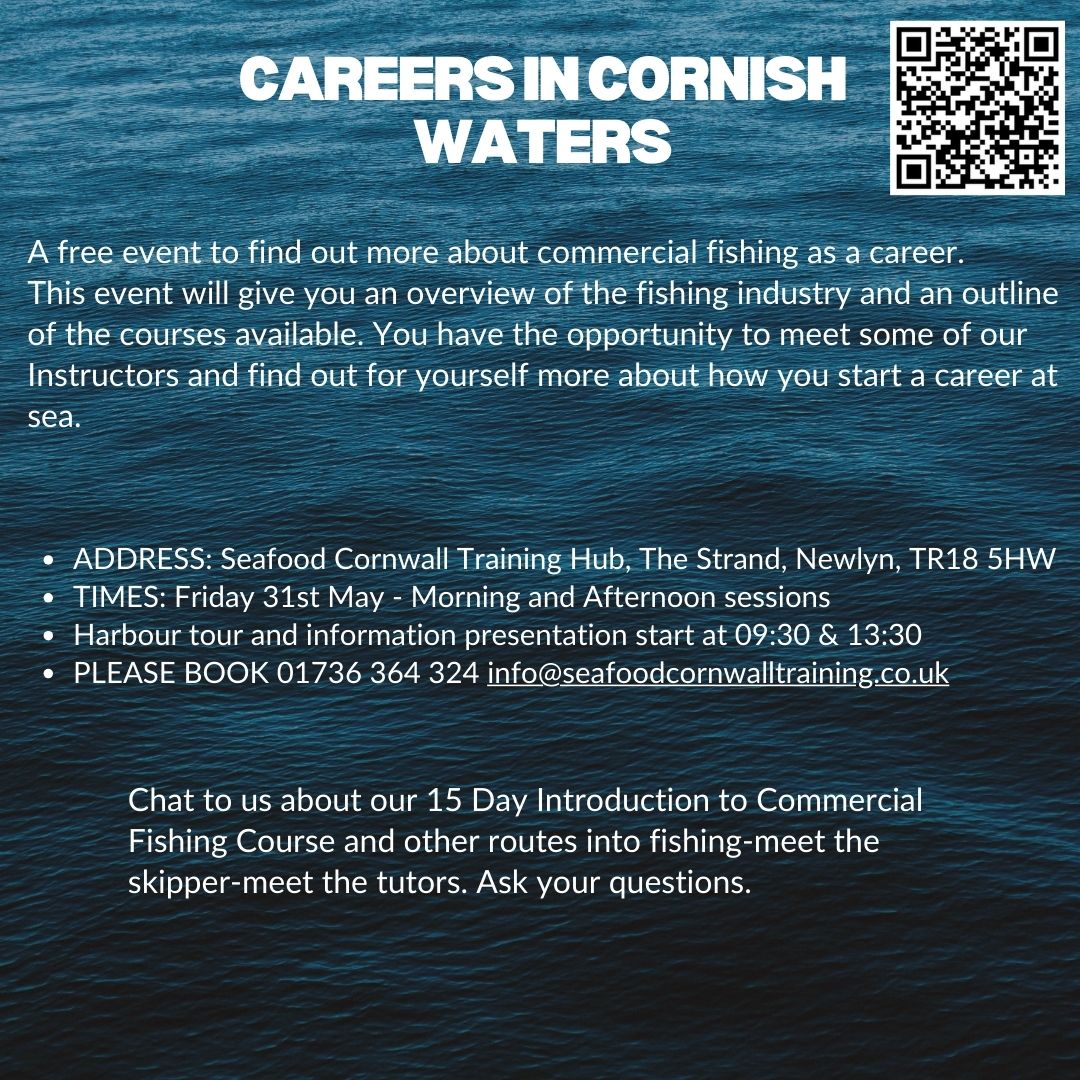 We have a free event for those interested for a career in commercial fishing. Please get in touch to book a morning or afternoon slot. Our tutors will be there to answer all questions regarding a careeer at sea. 

#Newlyn #Cornwall #Cornishfishing #commercialfishing #ukfishing