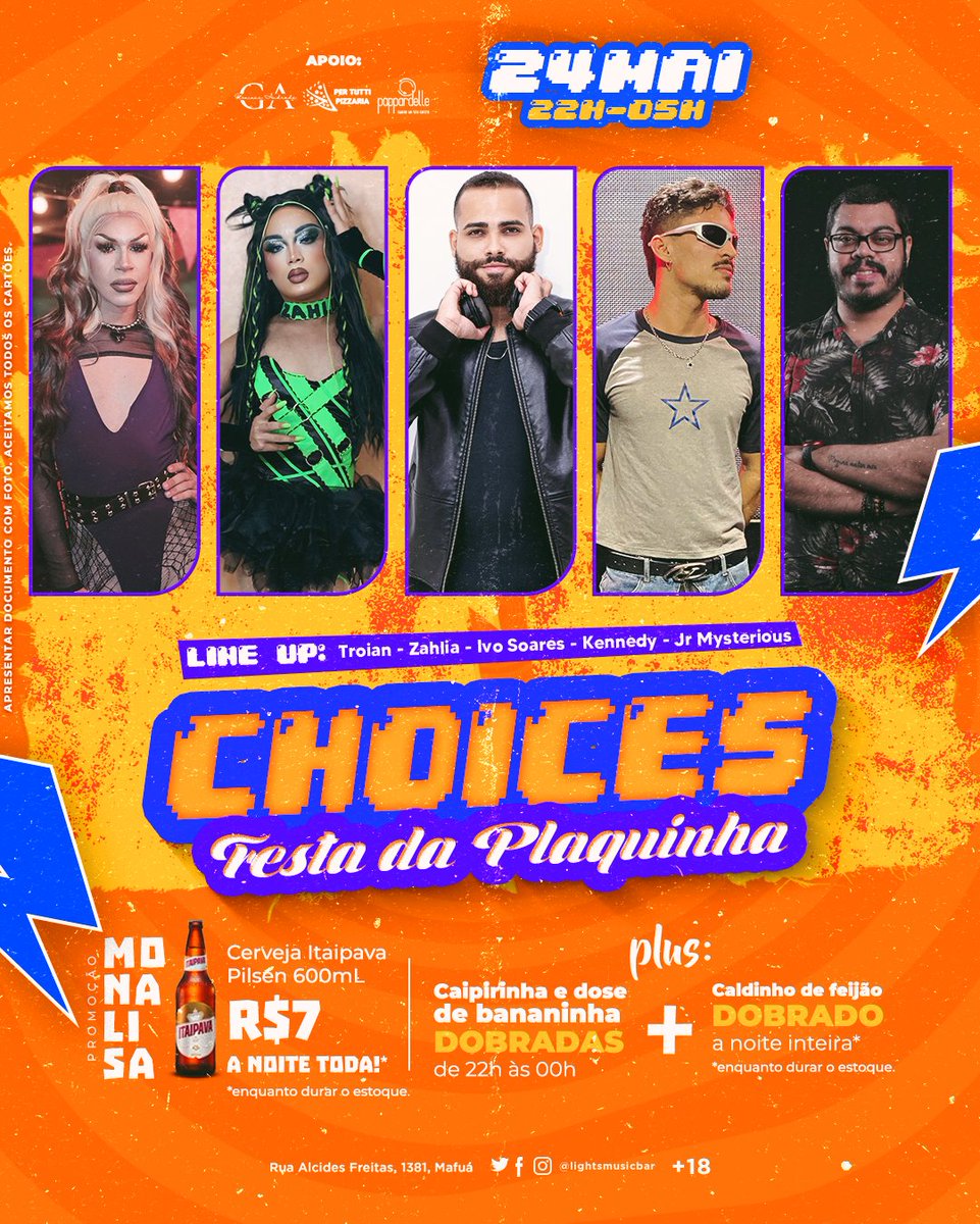 lightsmusicbar's tweet photo. Nesta sexta, 24/05, a “Choices: Festa da Plaquinha” tá de volta em +1 edição e você que manda no som da pista, viu? PRE-PA-RA pra subir a plaquinha do seu gênero favorito e se rasgar na pista! 😍🎇 https://t.co/gxuiMtjFm1