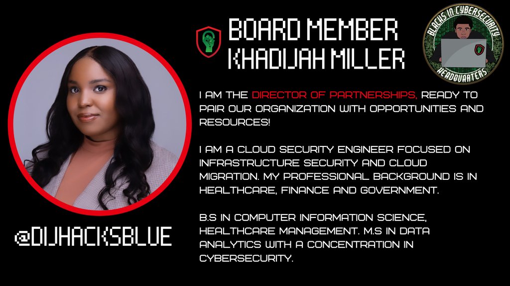 Meet our Director of Partnerships ! 🤝🏽
⁠
#BlacksInCyber #LitLikeBIC #BlacksInCybersecurity #BIC #Hackers #Makers #Cybersecurity⁠