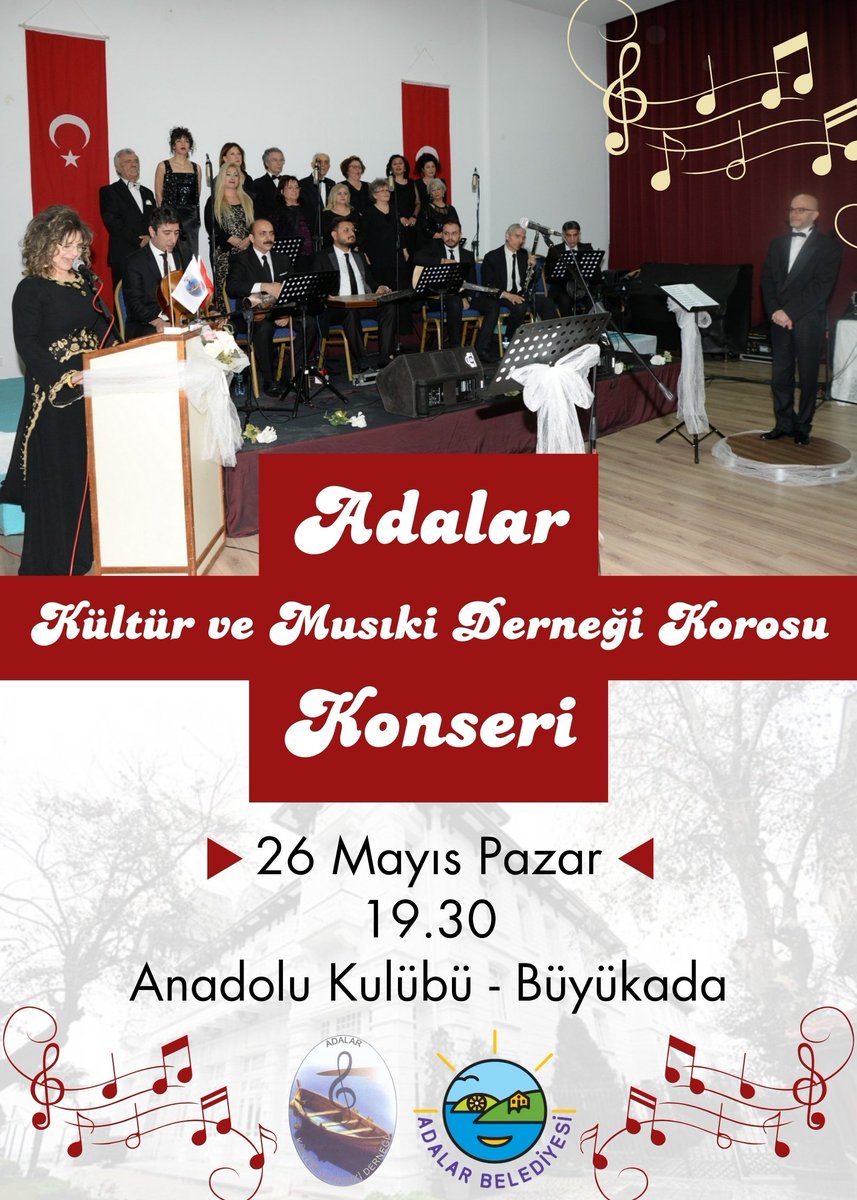Adalar Kültür ve Musıki Derneği Türk Sanat Müziği Korosu, 26 Mayıs Pazar günü, muhteşem konseriyle bizlerle olacak. Ücretsiz konserimize hepiniz davetlisiniz.🎶 🕢 19.30 📍Büyükada Anadolu Kulübü