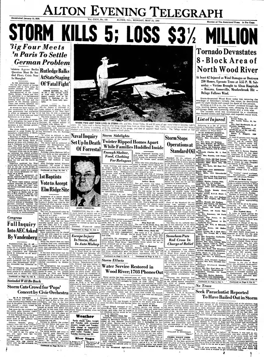 Deadly tornadoes devastated Illinois on this date in 1949. #ClimateScam newspapers.com/image/26090946…