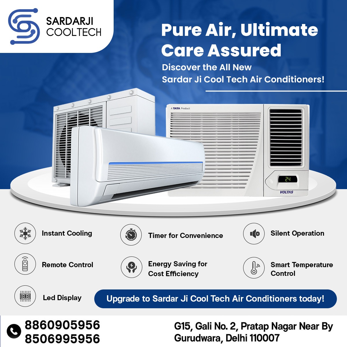SCooltech's tweet image. Experience ultimate comfort with Sardar Ji Cool Tech Air Conditioners! 🌬️ Enjoy instant cooling, silent operation, smart controls, and energy efficiency. Upgrade to premium air quality today!
.
Contact us today! ❄️🔧
.
.
🔖Call Now For More Information 🔖
📞 +91 88609 05956