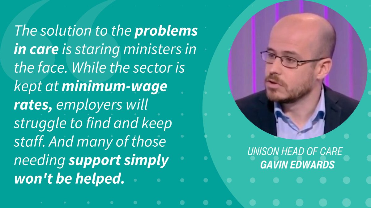 Forcing people off benefits and into care work simply won't work. “Most people will neither want to do the jobs, nor be remotely suited to them.” UNISON head of social care Gavin Edwards, commenting on work and pensions secretary Mel Stride’s announcement of a ministerial