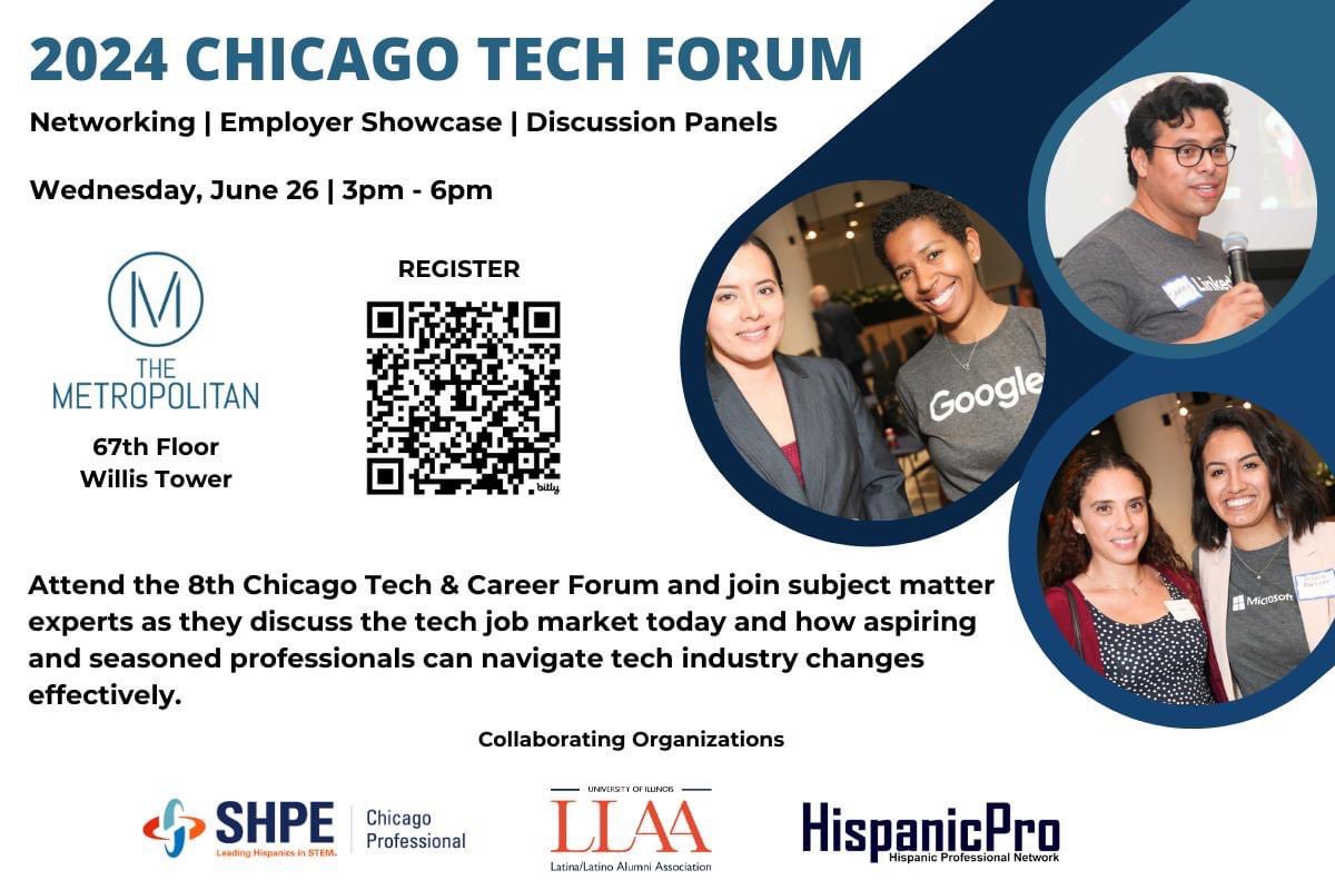 Registration now open for the 2024 Chicago Tech Forum being held on Wednesday June 26 at <a href="/TheMetChicago/">The Metropolitan</a> bit.ly/2024chitechfor… 

#Chicago #tech #networking #meetup #Illinois #cybersecurity #AI <a href="/SHPE/">SHPE National</a> Chicago Chapter <a href="/UofIllinois/">University of Illinois</a> Latina/O Alumni Association <a href="/hispanicpro/">HispanicPro</a>