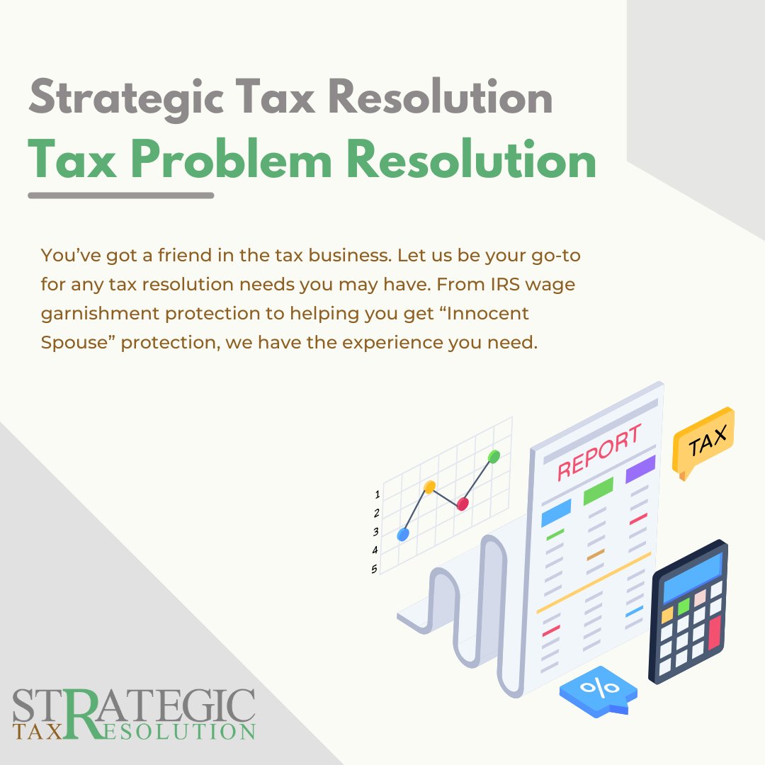 TaxStrategic's tweet photo. Struggling with tax problems? Look no further than Strategic Tax Resolution. Our expert team specializes in finding solutions to your tax challenges, providing personalized strategies to resolve even the most complex issues. https://t.co/oQpZQMQE2l