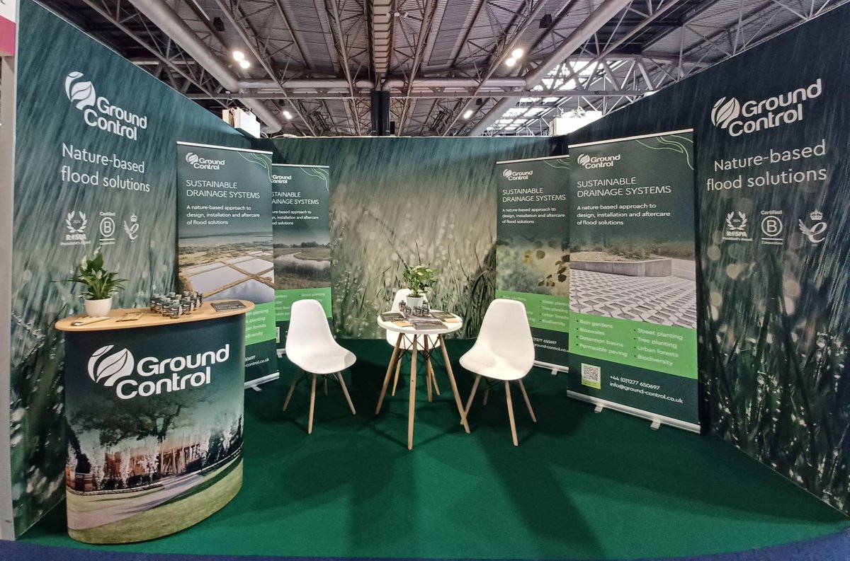 GroundControlGC's tweet photo. Our fantastic team is at @UtilityWeekLive today and tomorrow at stand D28, talking SuDS, flood alleviation schemes, and wetlands.

Find out how we're working #ForNature, with our experts on the stand for #UWL24!

#sustainable #drainagesolutions #floodresilience #biodiversity https://t.co/eQNdVDyfvX
