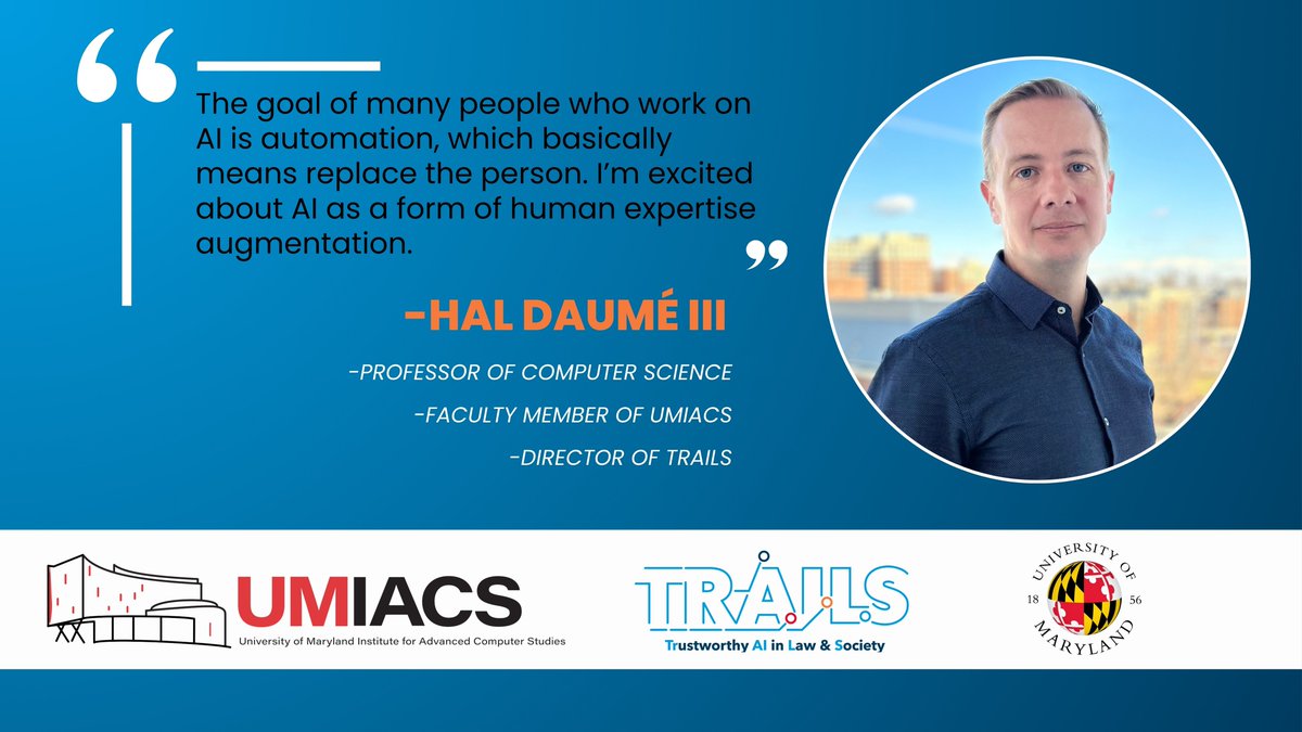 TRAILS director @haldaume3 highlighted AI's transformative potential in a recent podcast, stressing that AI should enhance users' well-being and enable new capabilities. Listen here: go.umd.edu/3K4gbZJ