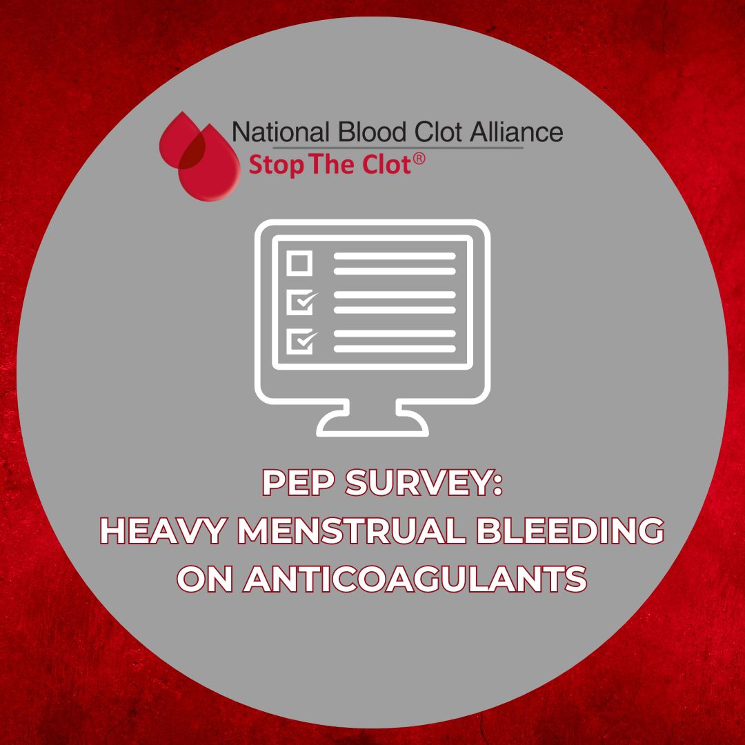 Blood clot survivors: Take anonymous survey on your experience with heavy menstrual bleeding while taking anticoagulants. You can help the health care community better recognize &amp; treat heavy menstrual bleeding due to blood thinners. stoptheclot.org/news/survey-he…

#stoptheclot #dvt #pe
