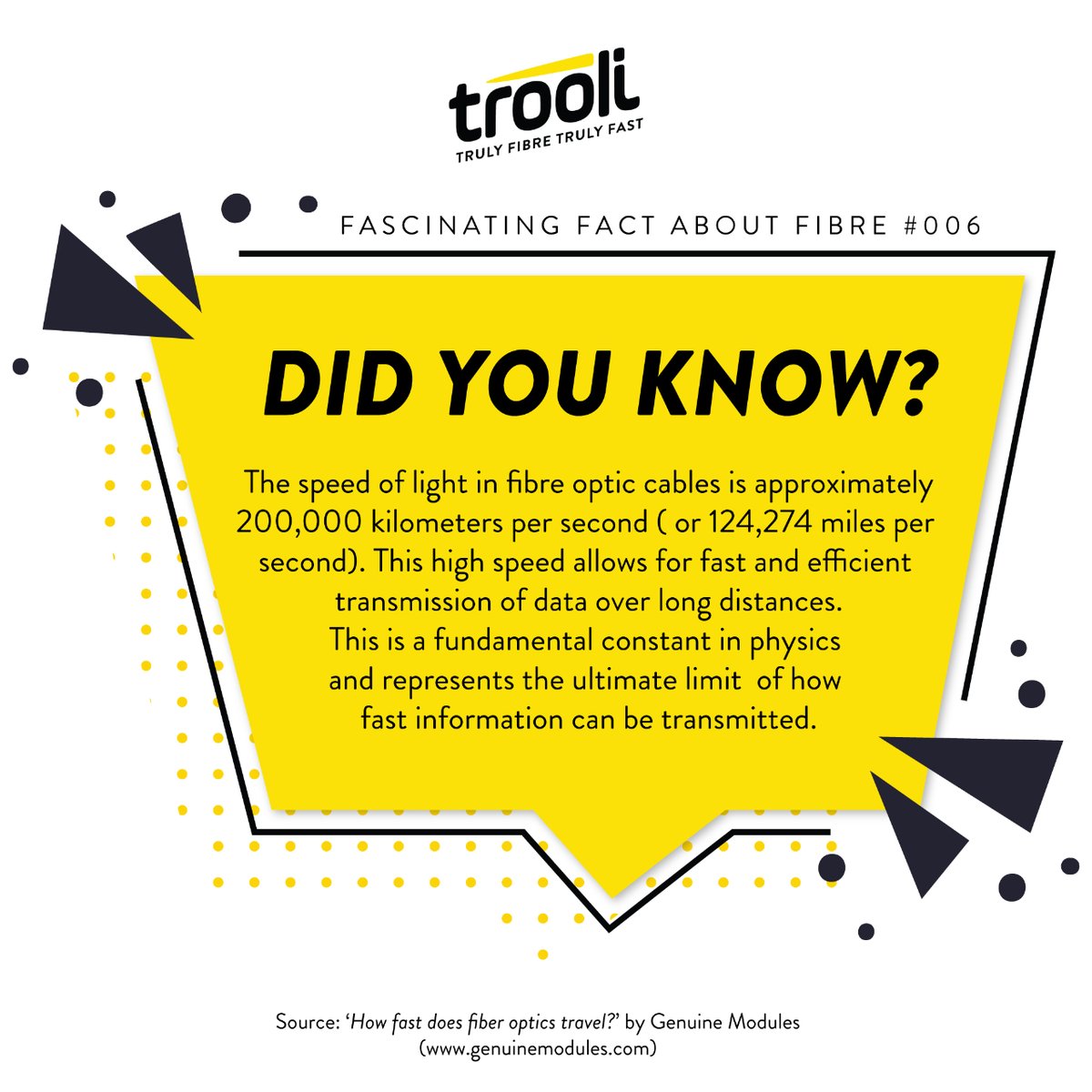 Bet you didn't know this! Fibre optic cables move information at nearly the speed of light. But can you guess what's even faster? Wrong answers only!👇

#fttp #fibreoptic #fullfibre #fullfibrenetwork #broadbandprovider