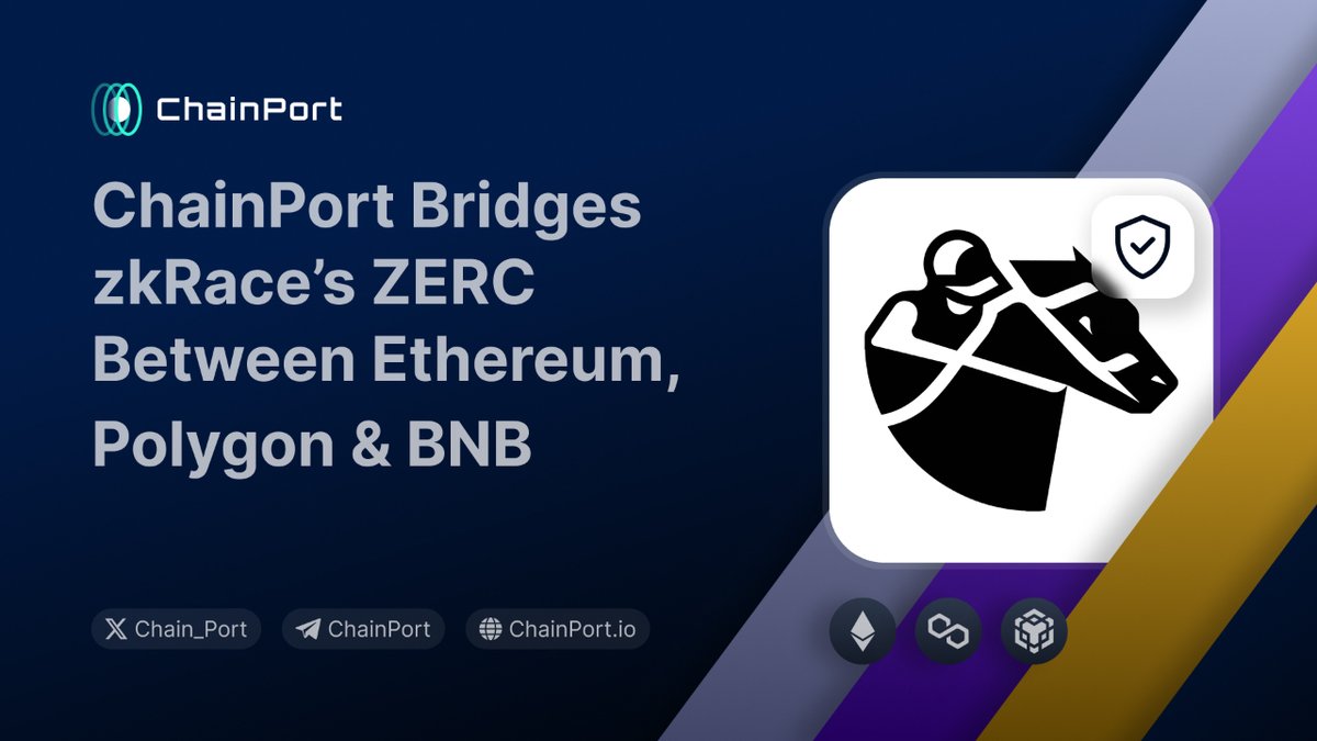 chain_port's tweet photo. New partnership with @zk_Race (formerly #DeRace)!
$ZERC is going cross-chain with ChainPort: now you can port your #zkRace tokens between Ethereum, Polygon and BNB Chain.
Bridge securely on https://t.co/YfhWx3ILXq https://t.co/BDNcd0fbDW