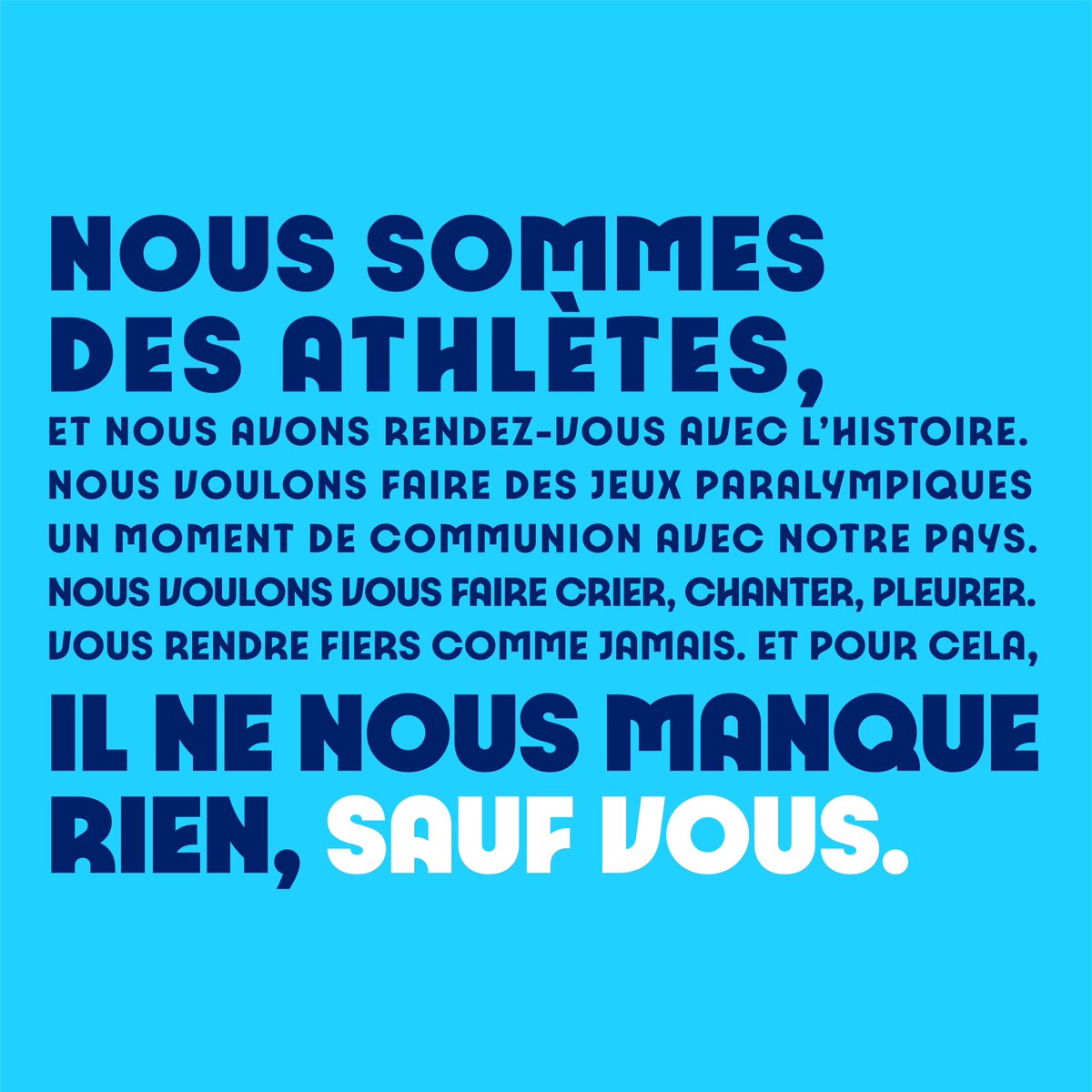 Il ne leur manque rien, sauf vous !
Les athlètes paralympiques s'entrainent des années pour remporter les Jeux, et pour partager avec vous de grandes émotions ❤️
Soyez là pour eux, venez les soutenir en prenant vos places pour les Jeux Paralympiques. RDV sur