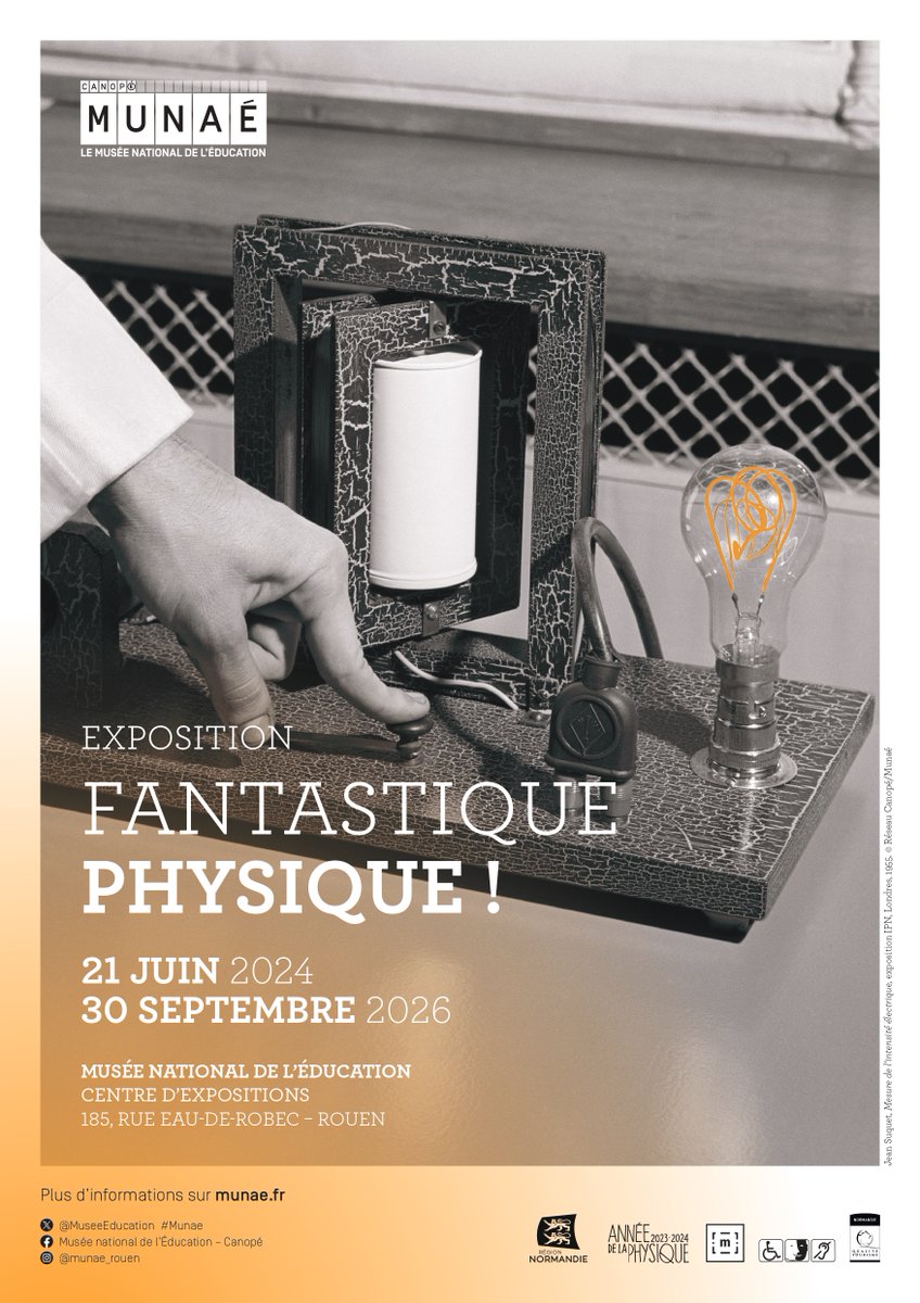 [À venir] L'expo 'Fantastique Physique !' ouvre dans 1 mois 🗓️ Elle présente une centaine d'instruments scientifiques ainsi que des tables de manipulations🧪🥼 Trois thématiques : l'optique👓, poids💪 et mesures 📏et l'électricité🔌 ➕d'infos 👉bit.ly/4bGEsBn