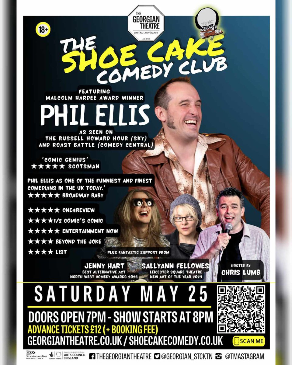 Sat 25th May - The @shoecakecomedy Club 🤣 Featuring... Award-winning comedian @Thephilellis Support comes from @jennybsides & @s_fellowes / Hosted by @twitlumb. 🎟 georgiantheatre.co.uk/live-event/ven…