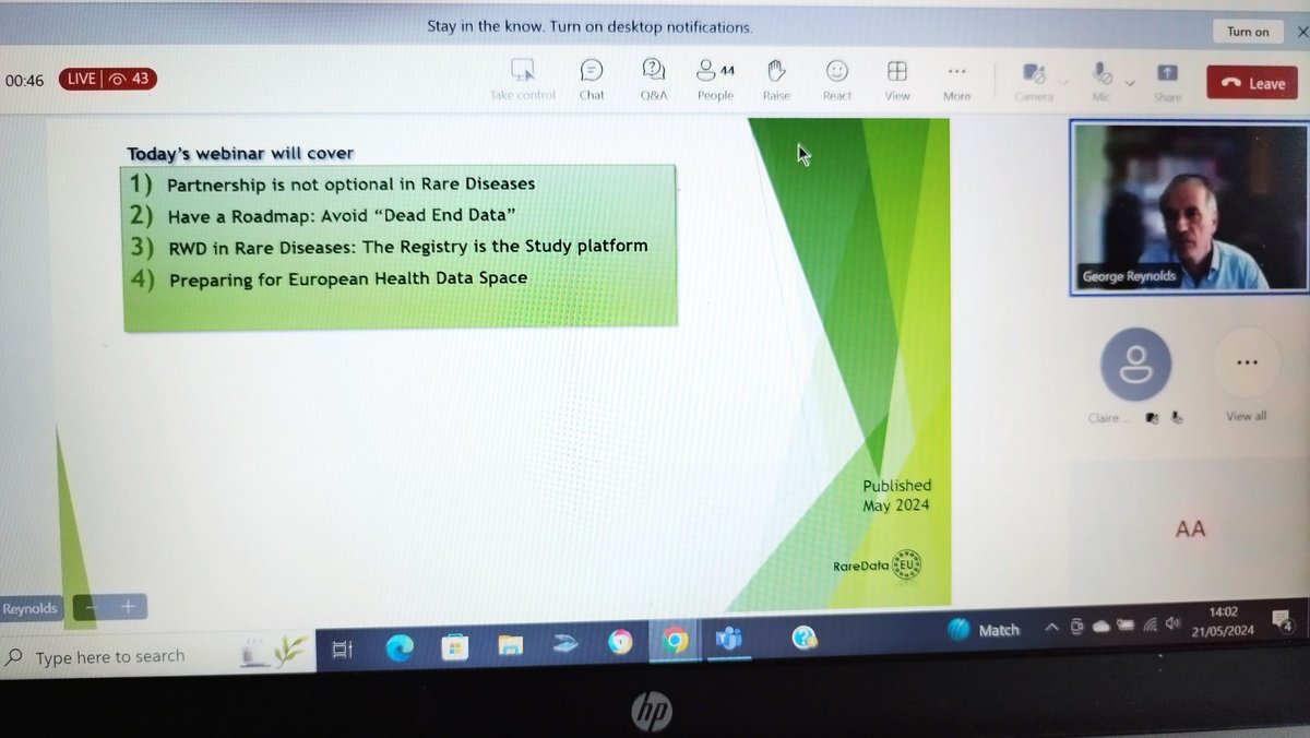 Ataxia_and_Me's tweet image. George Reynolds @ #raredata webinar started for this afternoon 
Obtaining Real World Evidence in design and delivery of registries for
#RareDisease #RWE