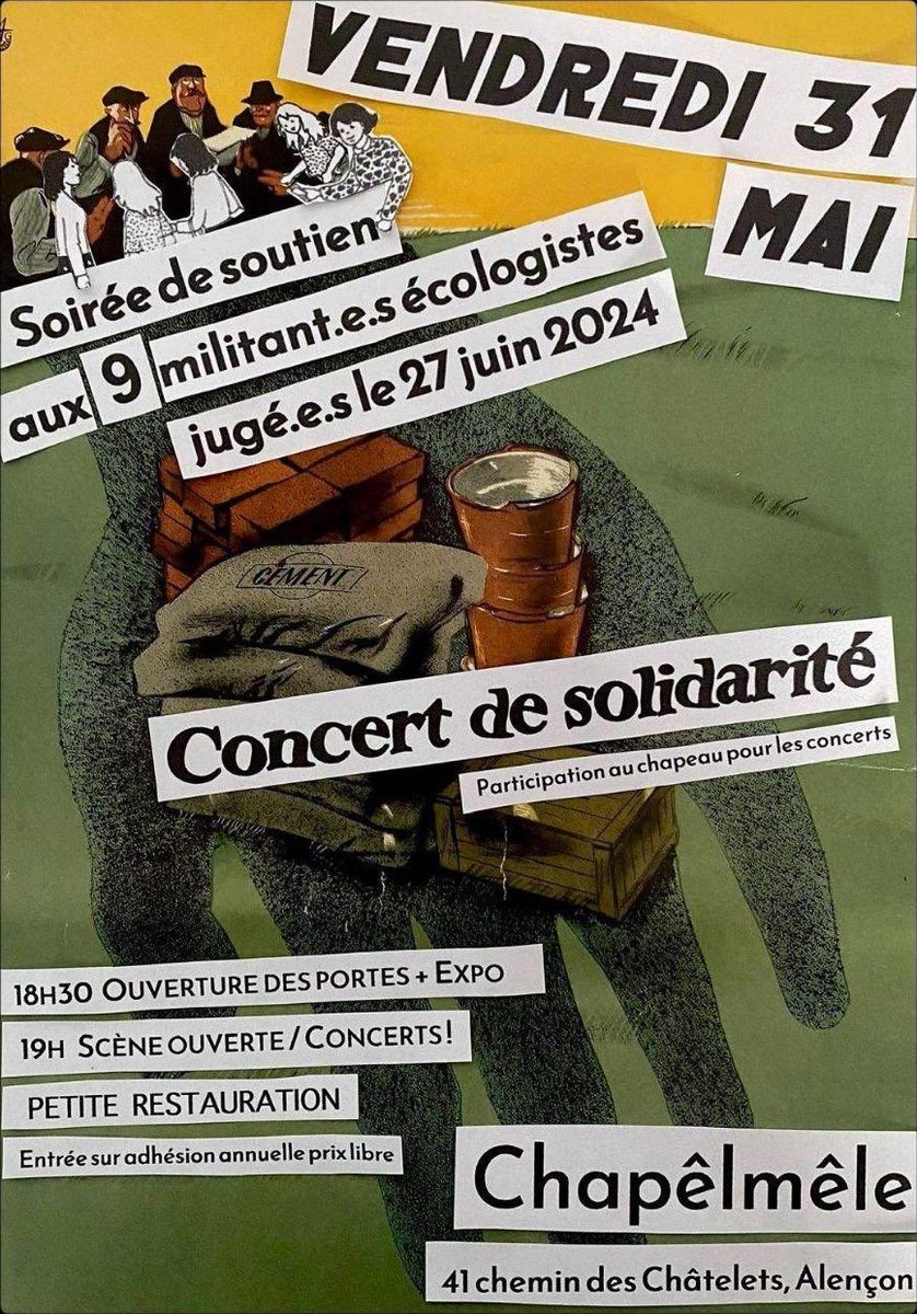 Affaire #Lafarge de Val-de-Reuil : soirée et concerts de soutien le 31 mai à Alençon 🎶✊

Le 8 avril, 17 personnes ont été violemment interpellées par la police antiterroriste. Neuf d'entre elles seront jugées le 27 juin à Évreux.

💟 Cagnotte & infos : papayoux-solidarite.com/fr/collecte/ca…