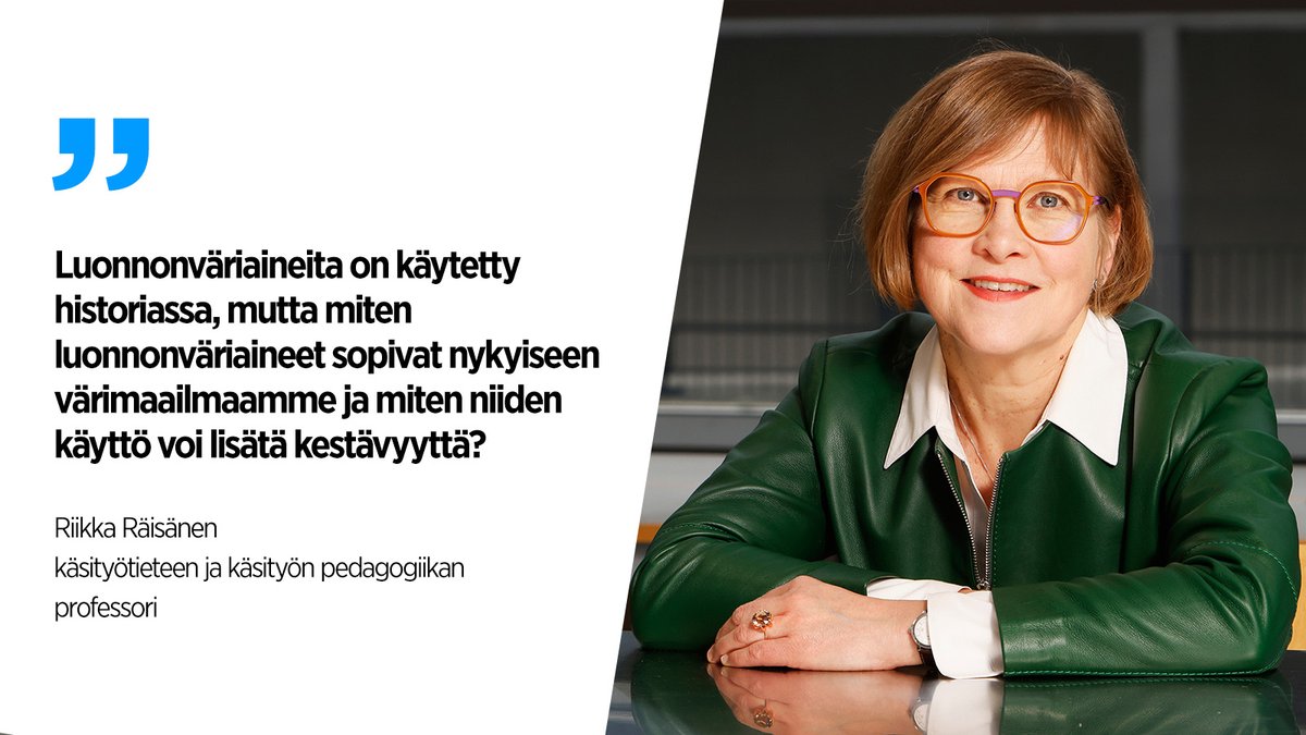 Faculty of Educational Sciences, Univ. of Helsinki (@eduscihelsinki) on Twitter photo Tervetuloa seuraamaan uusien professorien juhlaluentoja keskiviikkona 29.5. <a href="/helsinkiuni/">University of Helsinki</a>. Käsityötieteen ja käsityön pedagogiikan @riikkaraisanen esittäytyy aiheenaan: "Luonnon väripaletti: luonnonvärien tutkimus käsityössä tieteestä pedagogiikkaan".
helsinki.fi/fi/uutiset/yli… Tervetuloa seuraamaan uusien professorien juhlaluentoja keskiviikkona 29.5. <a href="/helsinkiuni/">University of Helsinki</a>. Käsityötieteen ja käsityön pedagogiikan @riikkaraisanen esittäytyy aiheenaan: "Luonnon väripaletti: luonnonvärien tutkimus käsityössä tieteestä pedagogiikkaan".
helsinki.fi/fi/uutiset/yli…