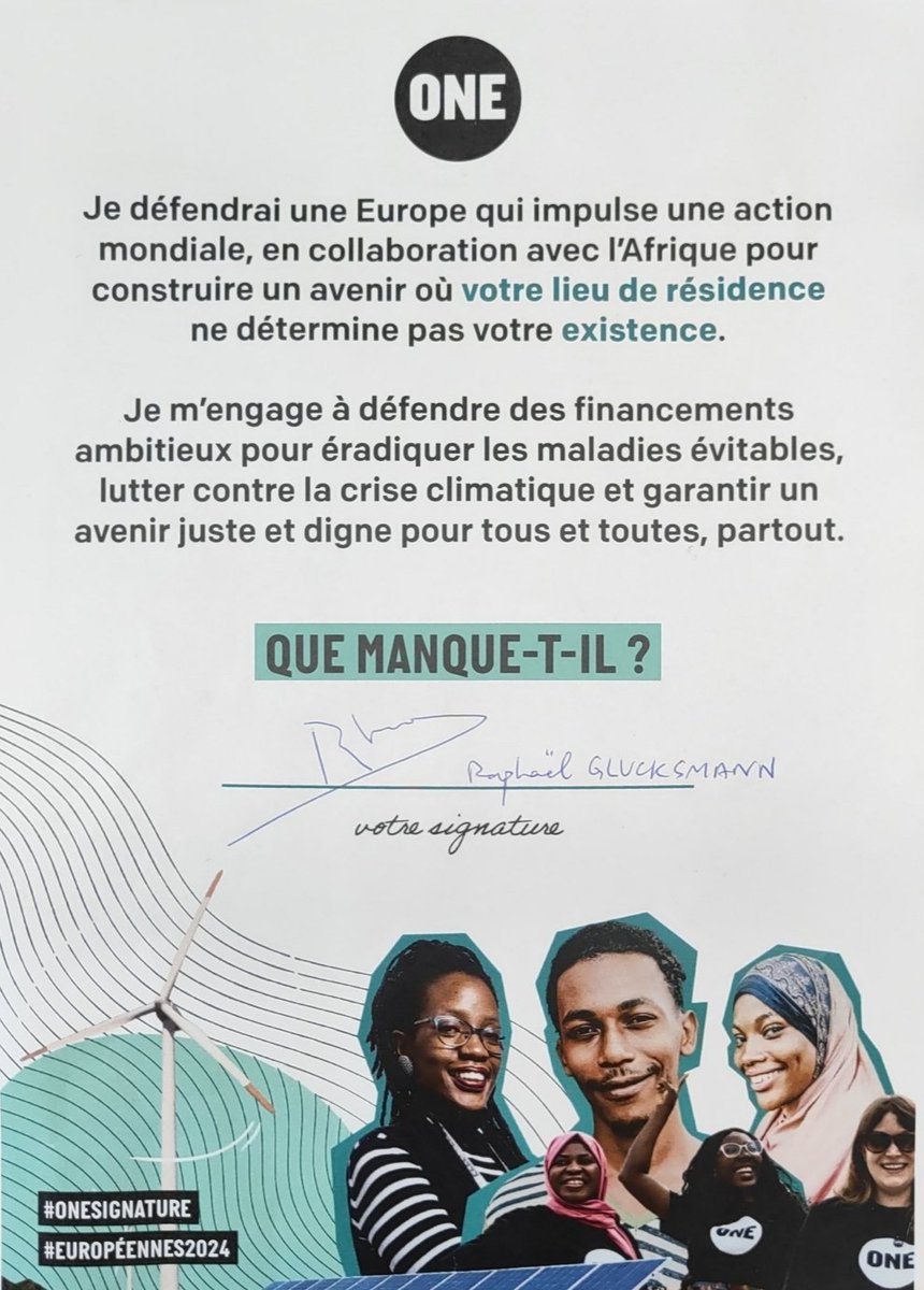 Et de 2 listes signataires ! 🇪🇺 Un grand merci à @rglucks1 d'avoir signé la résolution de @ONE_Fr au nom de toute la liste Réveiller l'Europe du @partisocialiste et @placepublique_ ! @ManonAubryFr @ValerieHayer @fxbellamy ferez-vous de même ? Nous comptons sur vous !