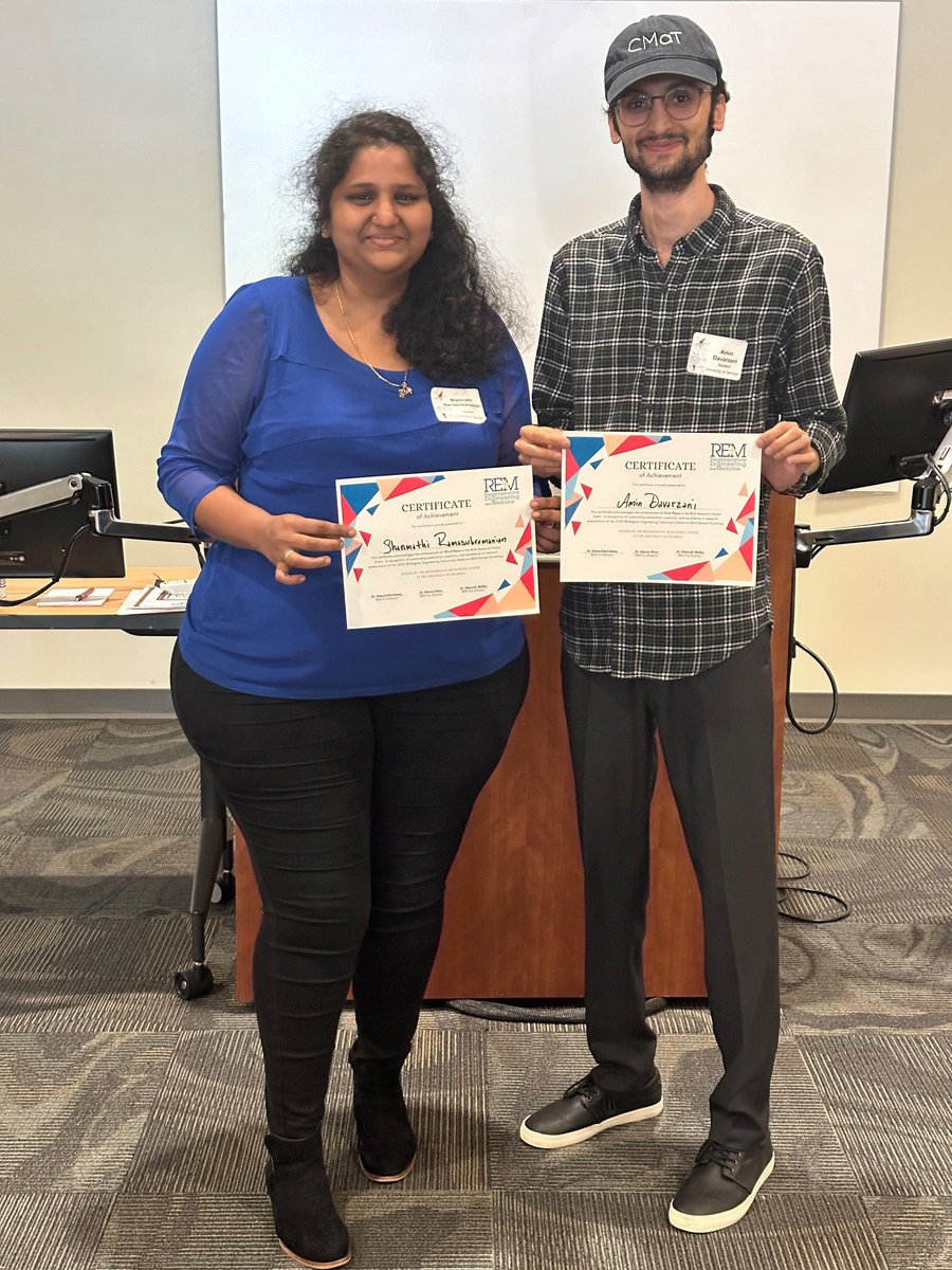 karumbaiahlab's tweet photo. Congratulations to graduate students @4min_dz and Shanmathi for placing 1st and 3rd, respectively, in the poster competition at the 2024 REM retreat!! https://t.co/kf6k9TjafQ