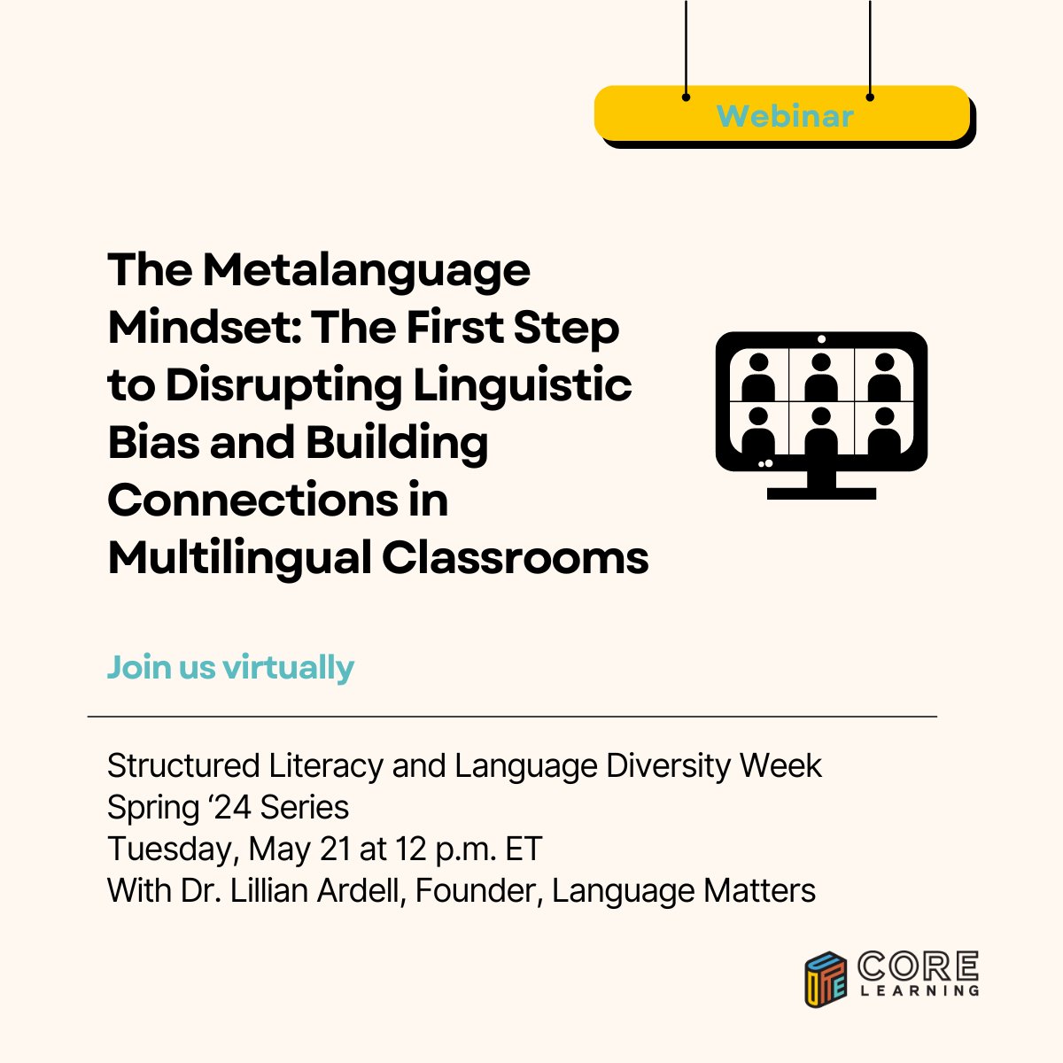 COREInc's tweet image. We’re kicking off the Spring ‘24 Structured Literacy and Language Diversity Week series with today&apos;s first webinar! Register now: hubs.la/Q02xMTvb0.
#EdWeb #Webinar #LiteracyExperts #StructuredLiteracy #Language #DiverseLanguageBackgrounds #Education #EducationTech #EdChat