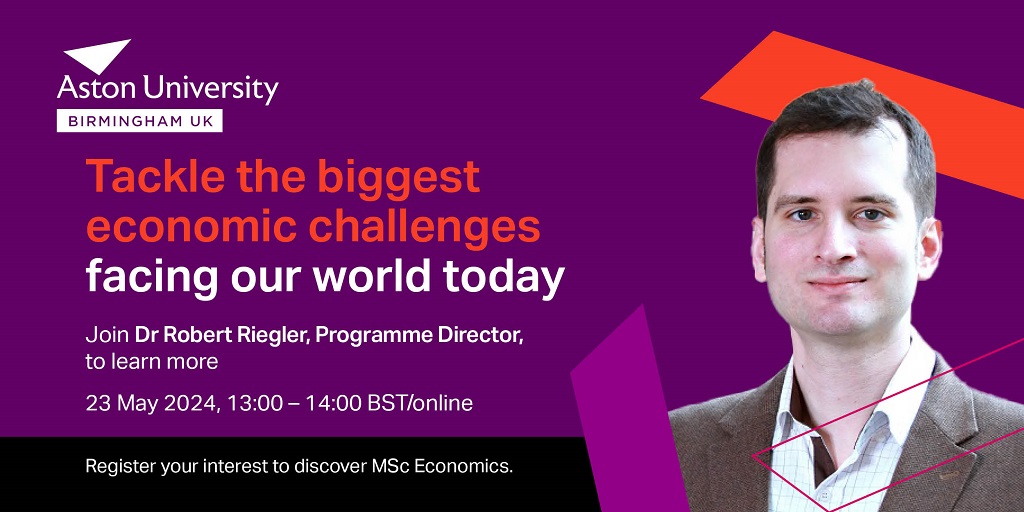 📊Our MSc Economics course has been developed by experts to create professional economists of the future. 🗓️On Thursday, Dr Robert Riegler will explore the programme, from microeconomics to macroeconomics and data analysis. Register: bit.ly/4bwg5Gf