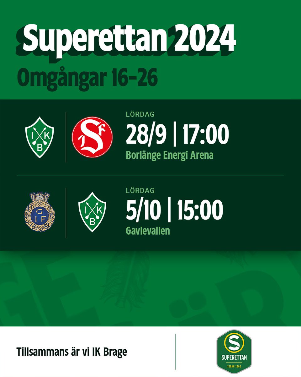 📆✅ Spelschemat för omg. 16-26 av Superettan 2024 är nu spikat!

Vilken match ser du mest fram emot? 🤩

#ikbrage #superettan