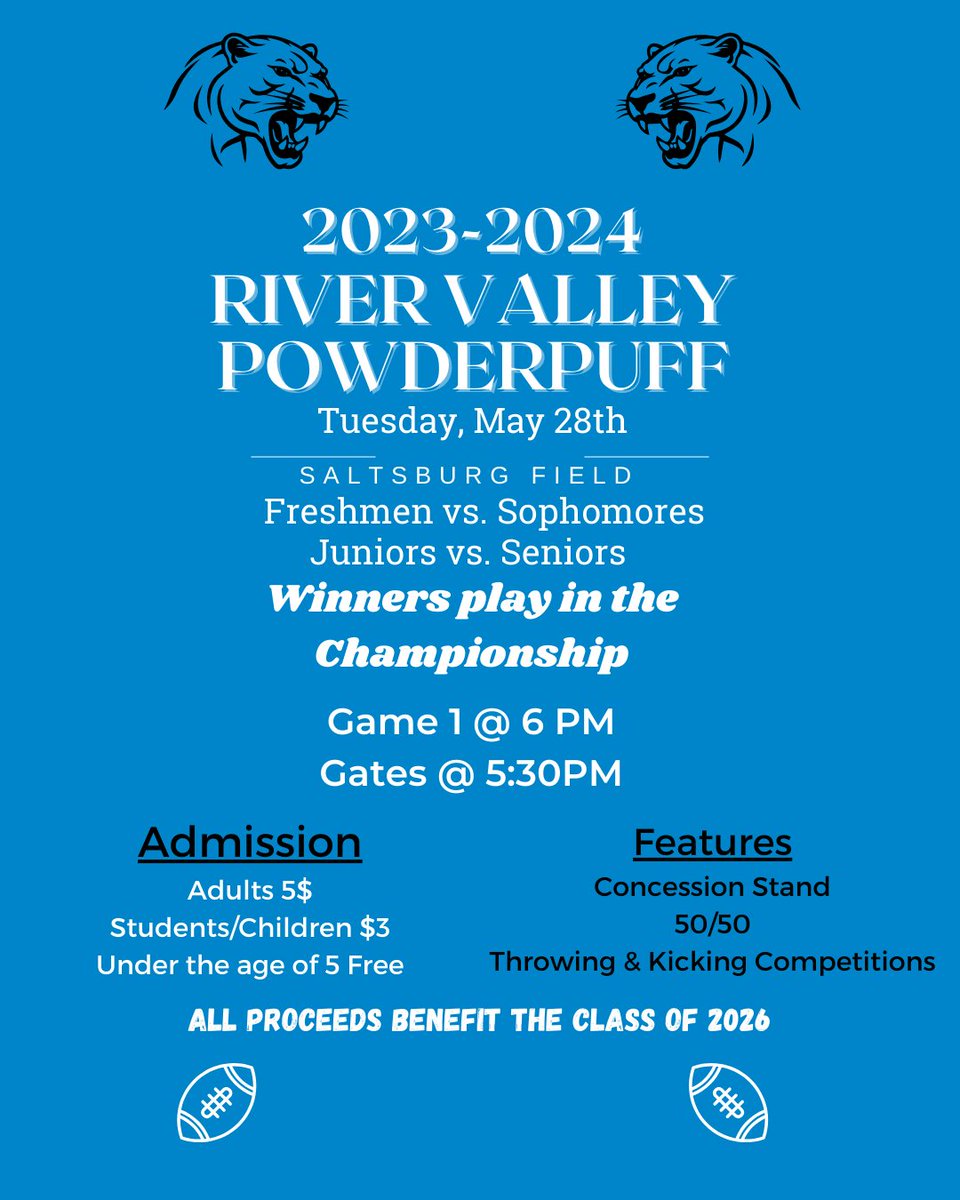 Support the Class of 2026 at the Powderpuff Football Game on Tuesday, May 28! 💙🖤🏈 @RVSDSuper @rvhspanthers1