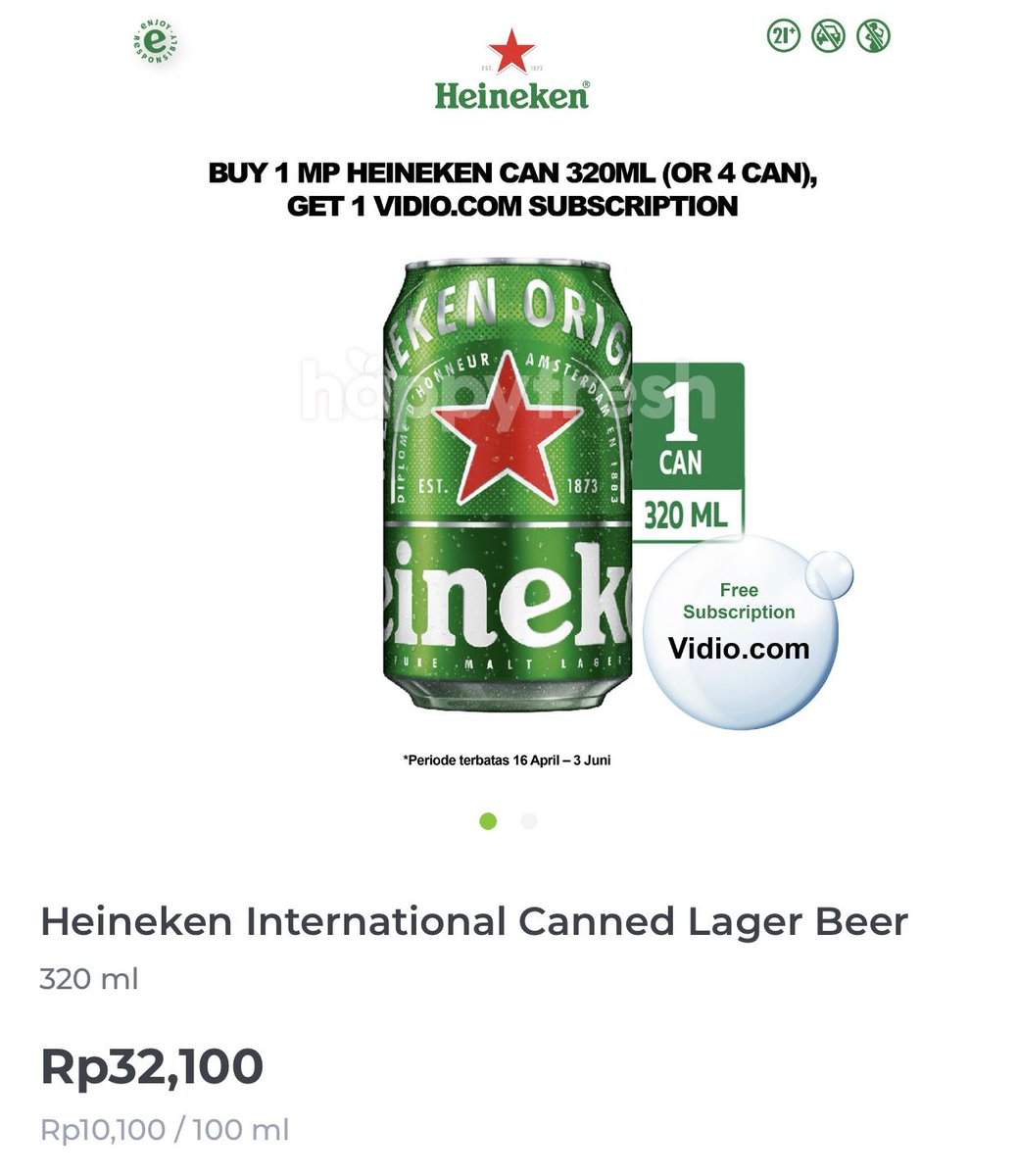 mincyiaa's tweet photo. FYI nih sob klo beli 4 kaleng heineken di @happyfresh_id bisa dapetin @vidio , lumayan bisa nonton tontonan favorit kita #HeinekenID #CheersToTheHardcoreFans https://t.co/akDUqR35TM