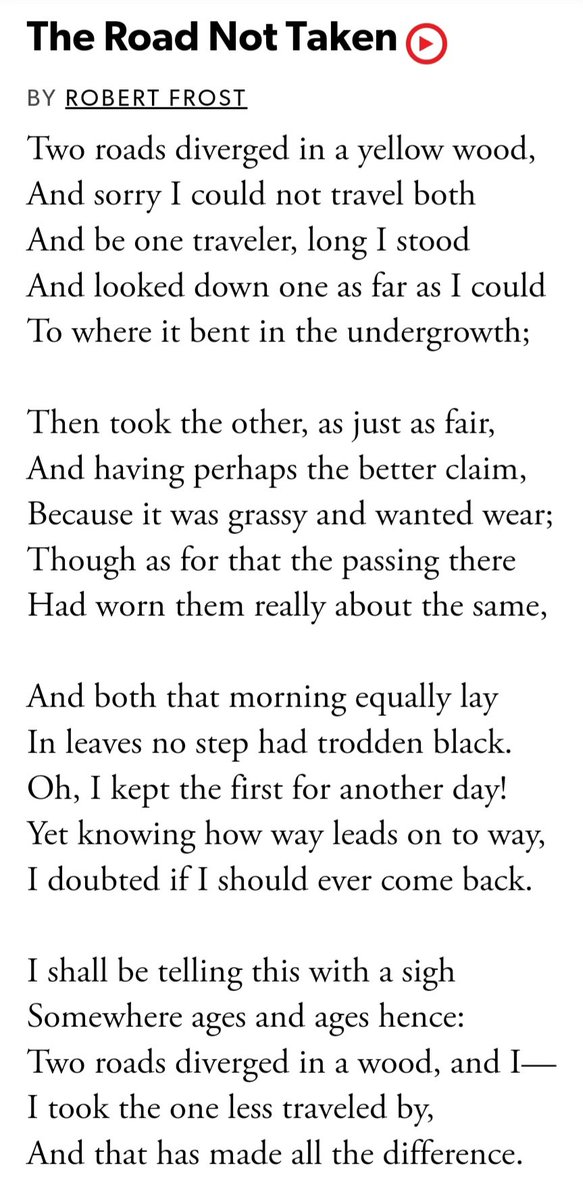 as someone with a masters in literature it is my duty to bring this up: the poem is NOT about how picking the less traveled road made a huge impact or set the traveler apart from others. if you see the third stanza, both the roads are actually same. the poem means that it is -