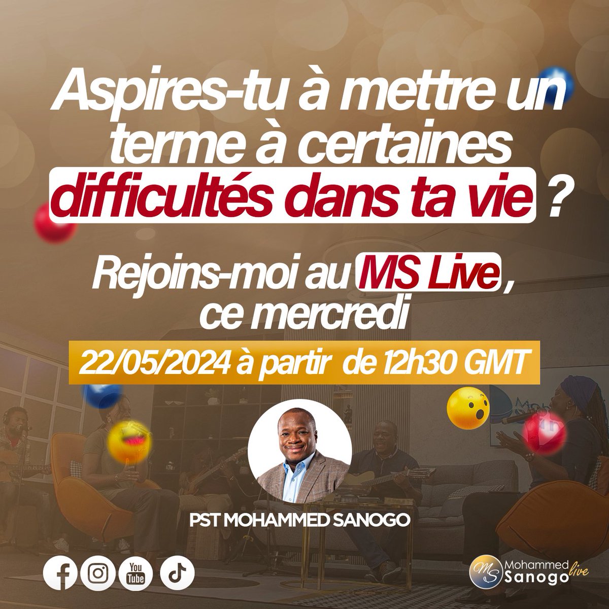 MohammedSanogo's tweet photo. Nous nous retrouvons ce mercredi 22 mai à partir de 12h30 GMT, après quelques semaines d'interruption, pour notre moment d'enseignement et de prière hebdomadaire, le Mohammed Sanogo Live.
Ne te connecte pas seul, invite tes proches.
#mohammedsanogo #mslive #prophetique https://t.co/SoeyfHXsw3