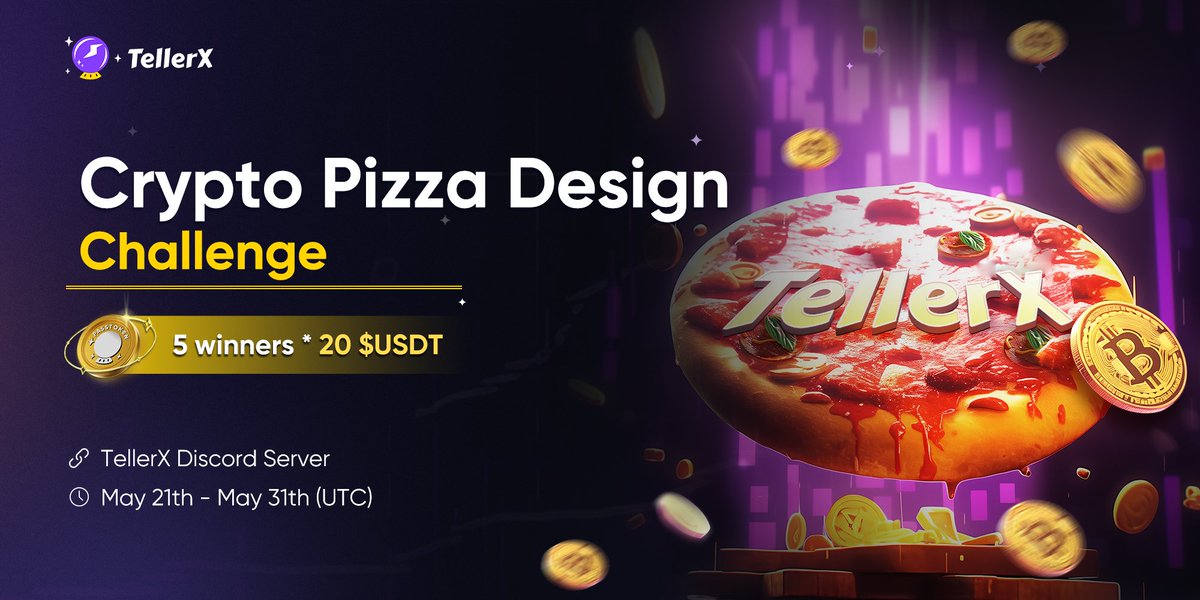🍕🌟 Get ready to celebrate #BitcoinPizzaDay in a creative way with the #TellerXPizzaArt Challenge! 🎨🚀

🗓️ Dates: May 21st - 31st

🍽️ Task: Design your own "crypto-themed" pizza slice. Decorate it with cryptocurrencies you're bullish, add your favorite ingredients, and include