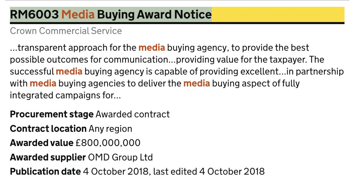 FeeRedfern's tweet photo. @carl_jurassic @FiveTimesAugust @Jikkyleaks OMG! IS this ยฃ800,000,000 of it OMD?
2018 -2022 RM6003 Media Buying Award
(Cabinet sponsored) Crown Commercial Service (CCS) brings together policy, advice & direct buying
commercial services to the public sector
saving taxpayer $
https://t.co/Q9DrvxvMot
https://t.co/8xy4OtKRzS https://t.co/O0eJT9q6oU