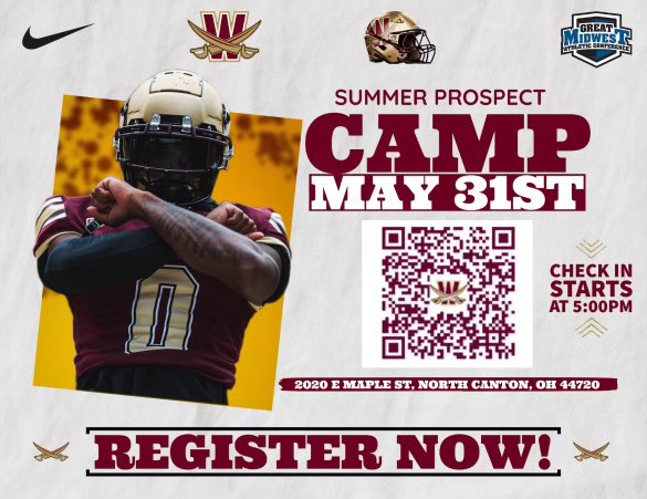 Get signed up for our camp soon. Great opportunity to work with our coaches and see campus. walshfootball.totalcamps.com