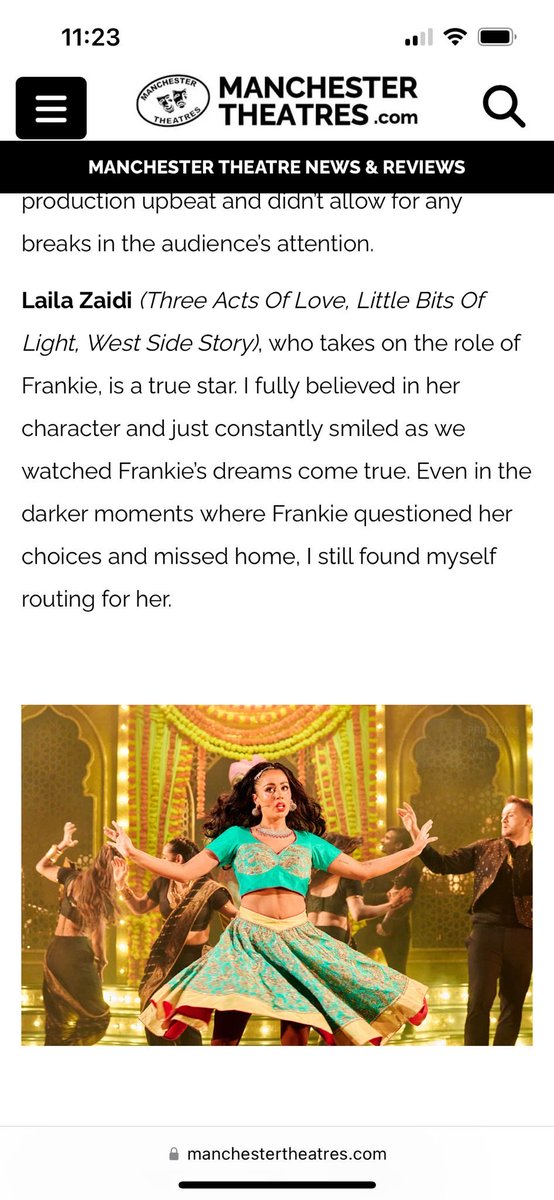 Our #LailaZaidi is ‘A true star’ says the reviews…#frankiegoestobollywood #manchestertheatre