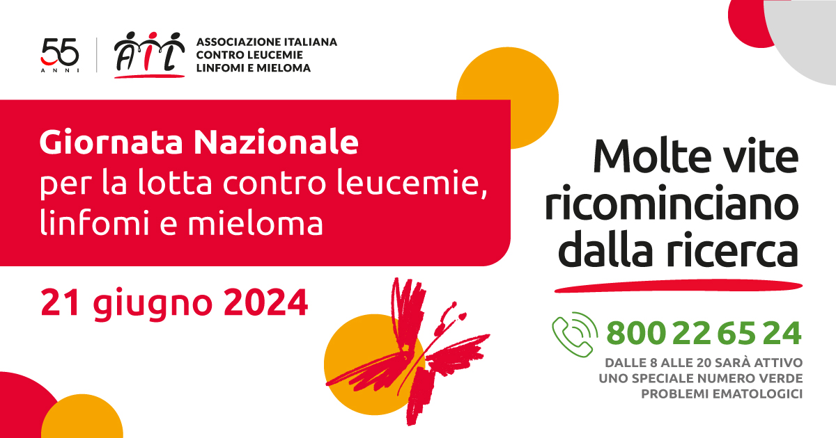 AIL_ets's tweet photo. 🦋 Come ogni anno, il 21 giugno, celebriamo la #GiornataNazionaleAIL per la lotta contro i tumori del sangue.

🔬 Per combattere i tumori del sangue un giorno non basta ma può fare molto.

Scopri di più ⤵️
https://t.co/xLkMMQdwa2 https://t.co/tQoGT1CtnO