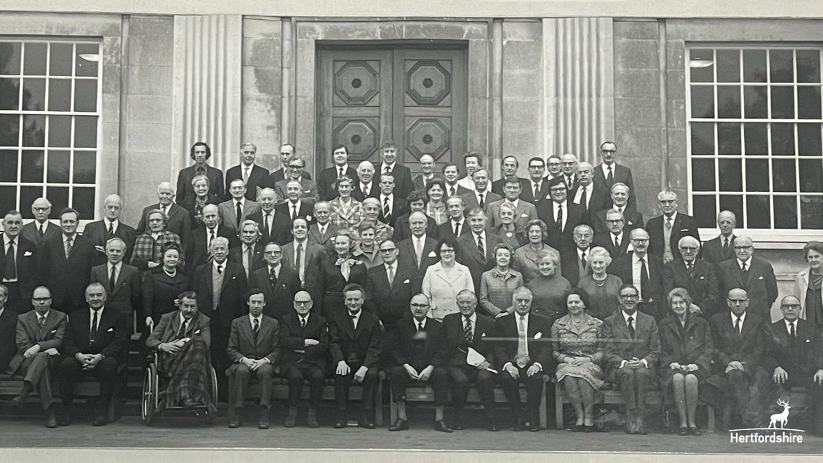 hertscc's tweet photo. Today marks 50 years since the first Full Council meeting of Hertfordshire County Council in its current form. Here’s the picture of the first set of county councillors taken in 1974 who served the residents of Hertfordshire. #LocalGov50 https://t.co/VRMtrqi31U